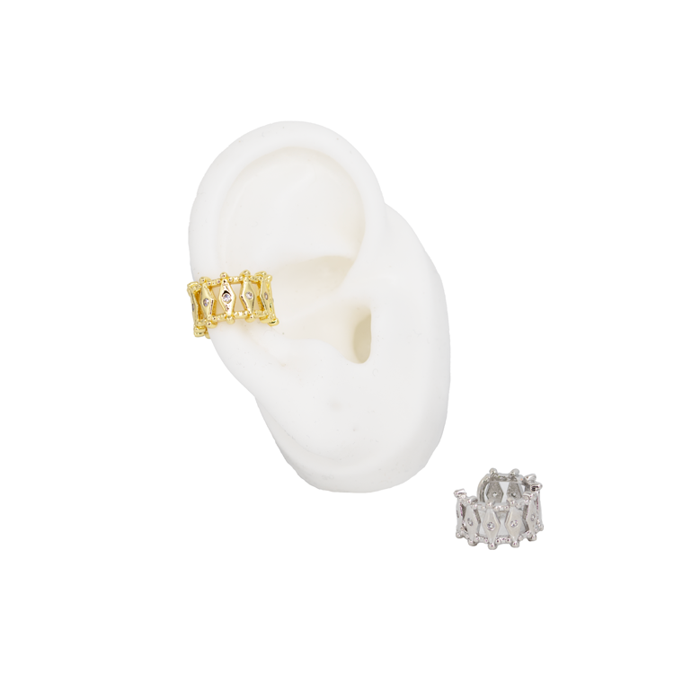 EARCUFF ROMBOS BAÑO EN RODIO