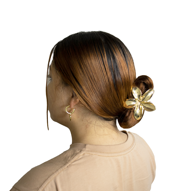 HAIR CLIPS FLOR DORADA BAÑO EN RODIO
