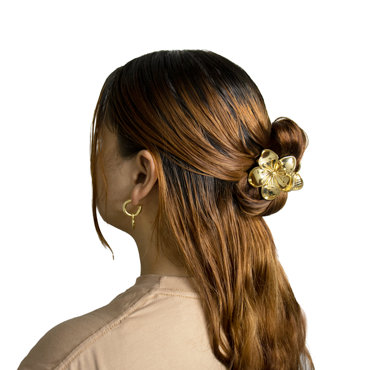 HAIR CLIPS FLOR SAKURA DORADA BAÑO EN RODIO