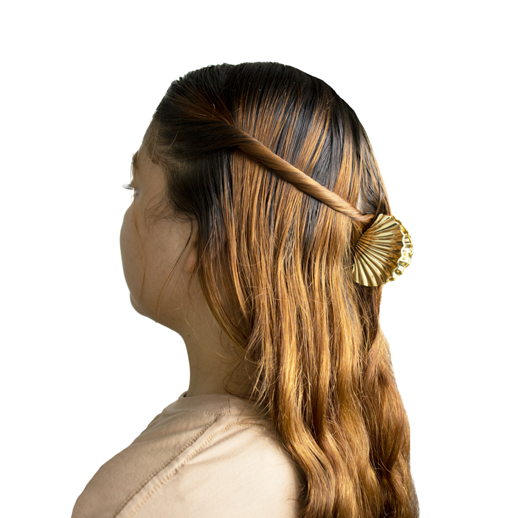 HAIR CLIPS CONCHA DORADA BAÑO EN RODIO