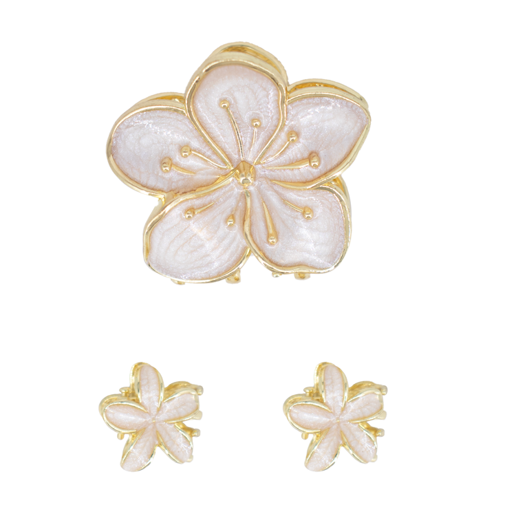 HAIR CLIPS FLOR TRIPLE SAKURA ROSA BAÑO EN RODIO