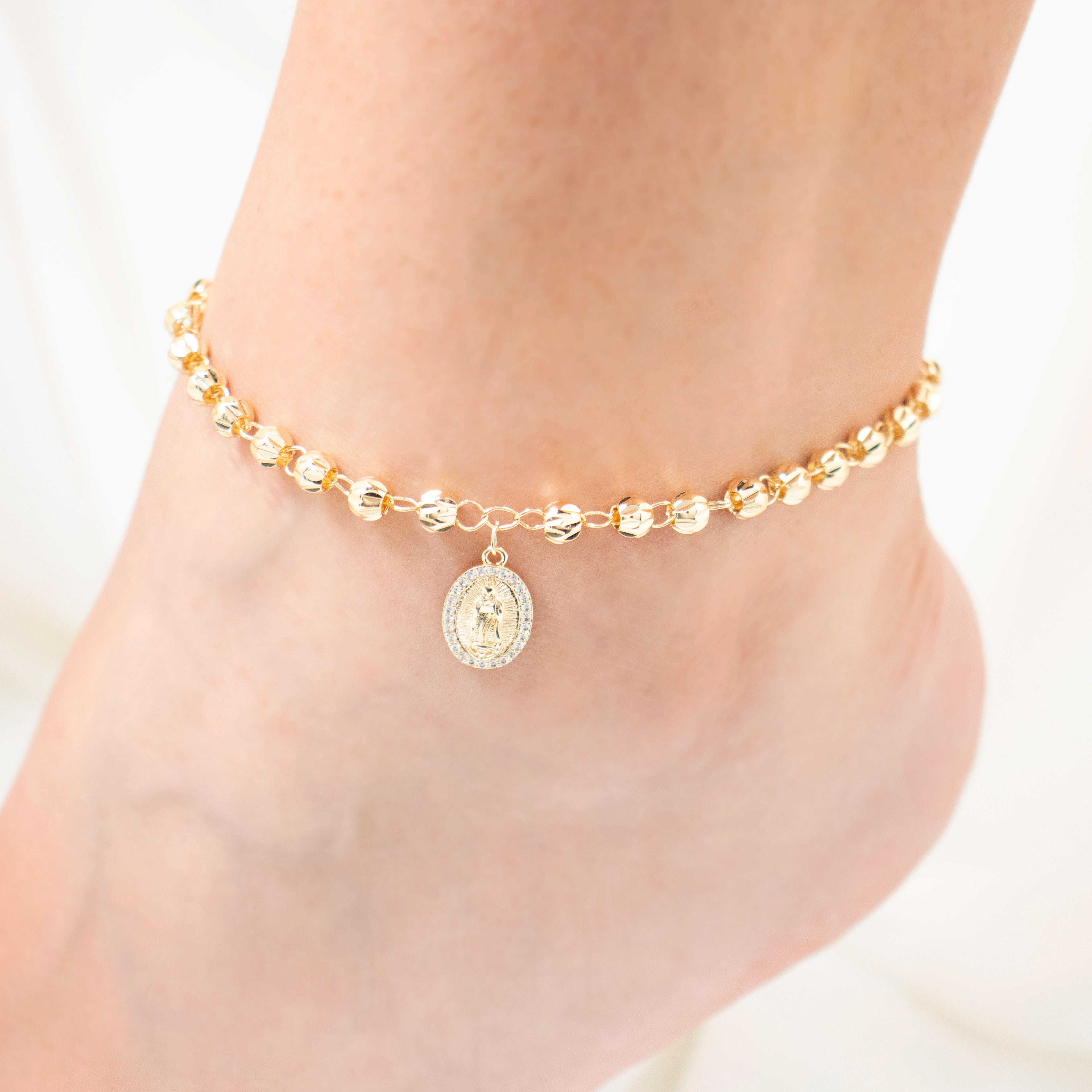 TOBILLERA VIRGEN CIRCONIO PLATEADO BAÑO EN RODIO