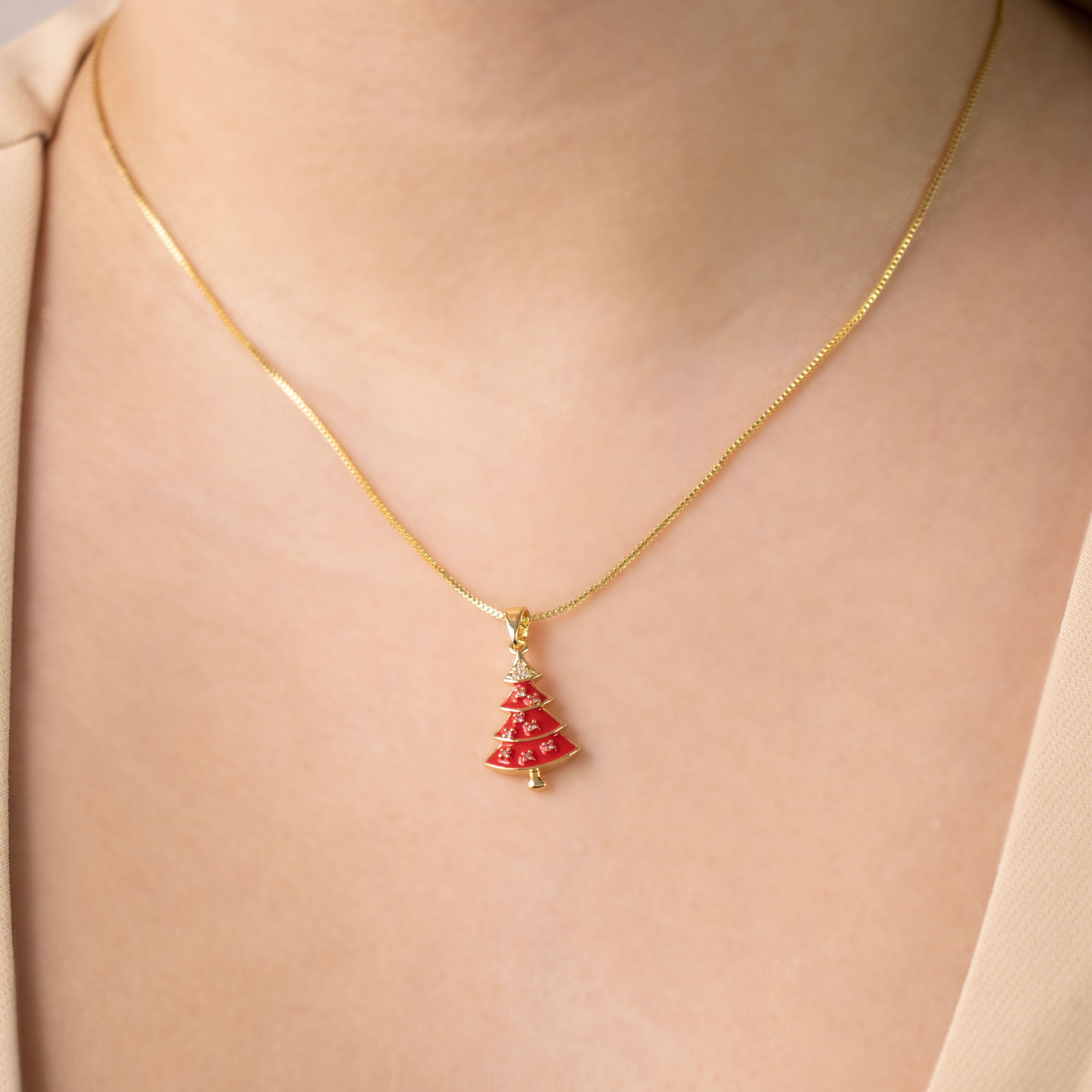 DIJE ARBOL DE NAVIDAD ROJO BAÑO EN RODIO