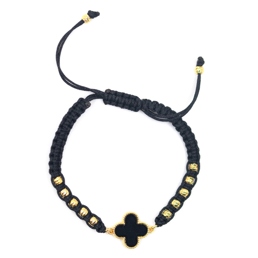 PULSERA HILO TREBOL BAÑO EN RODIO