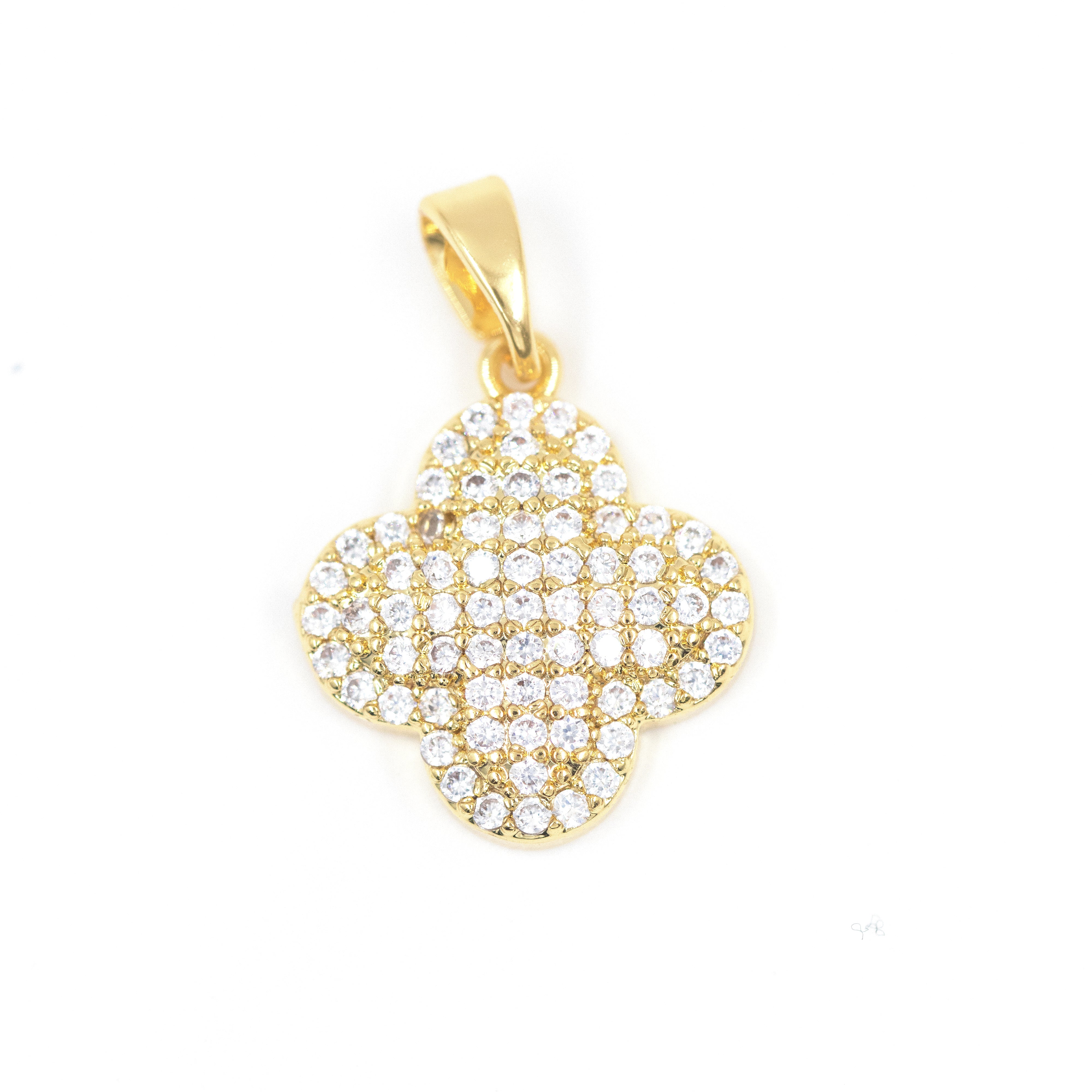 DIJE TREBOL BRILLANTE BAÑO EN RODIO