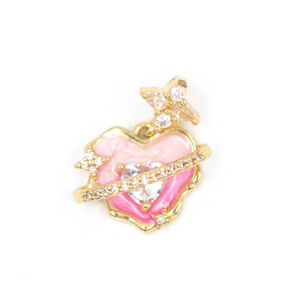 DIJE CORAZÓN MARMOL ROSA BAÑO EN RODIO