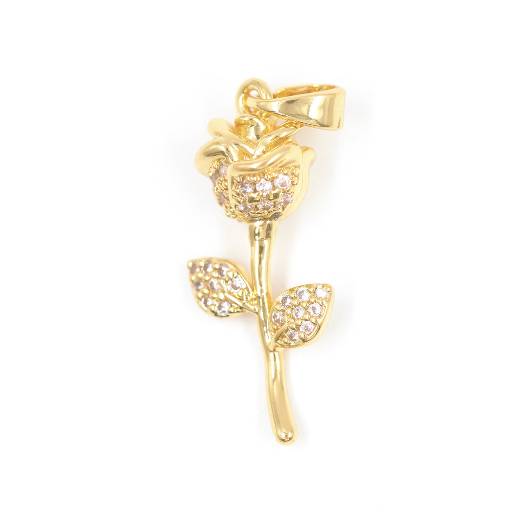 DIJE ROSA DIAMANTADA BAÑO EN RODIO