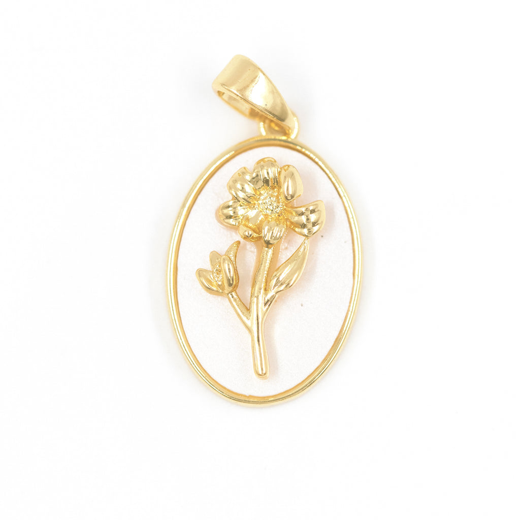 DIJE FLOR ESPEJO BAÑO EN RODIO