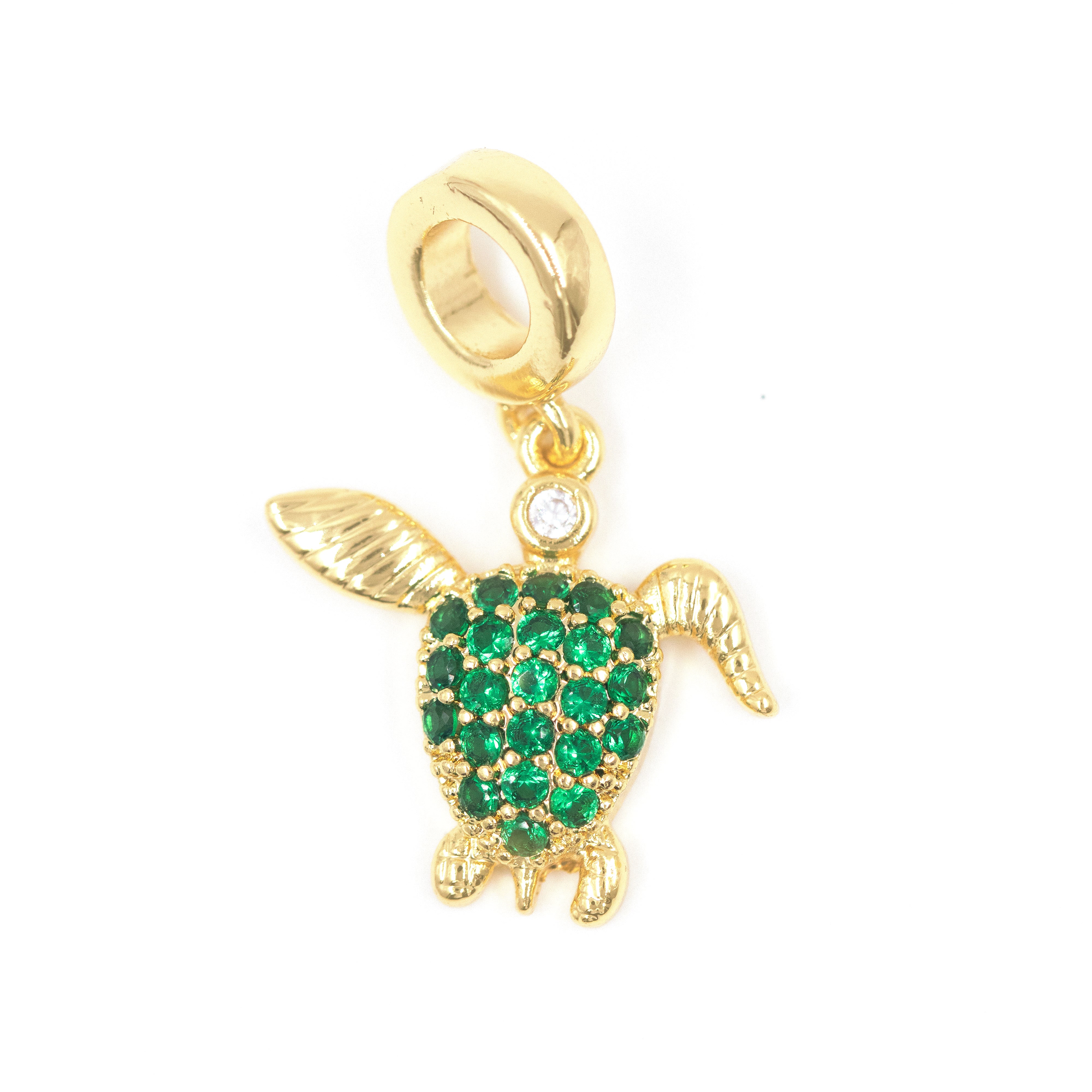 DIJE CHARM TORTUGA CIRCON VERDE BAÑO EN RODIO