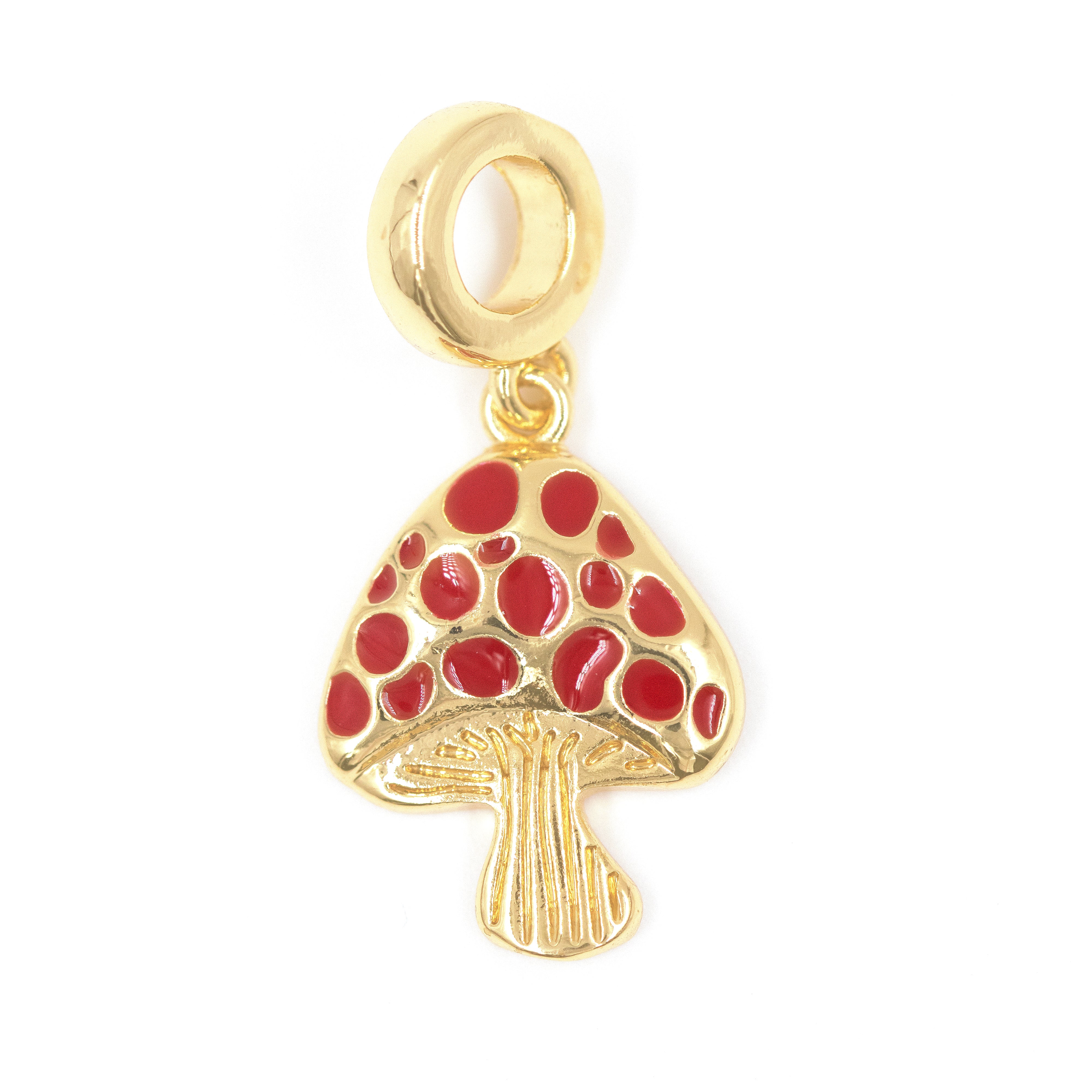 DIJE CHARM HONGO MANCHA ROJA BAÑO EN RODIO