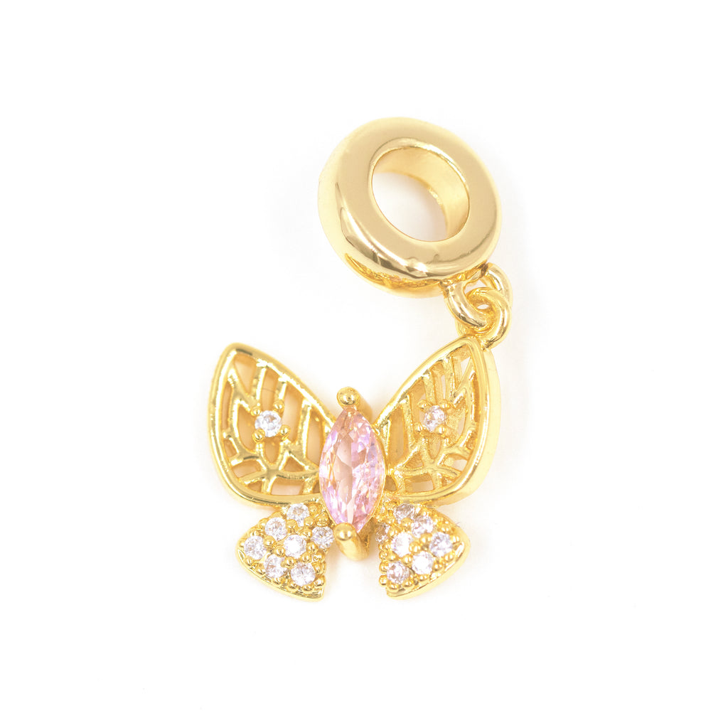 DIJE CHARM MARIPOSITA ROSA BAÑO EN RODIO