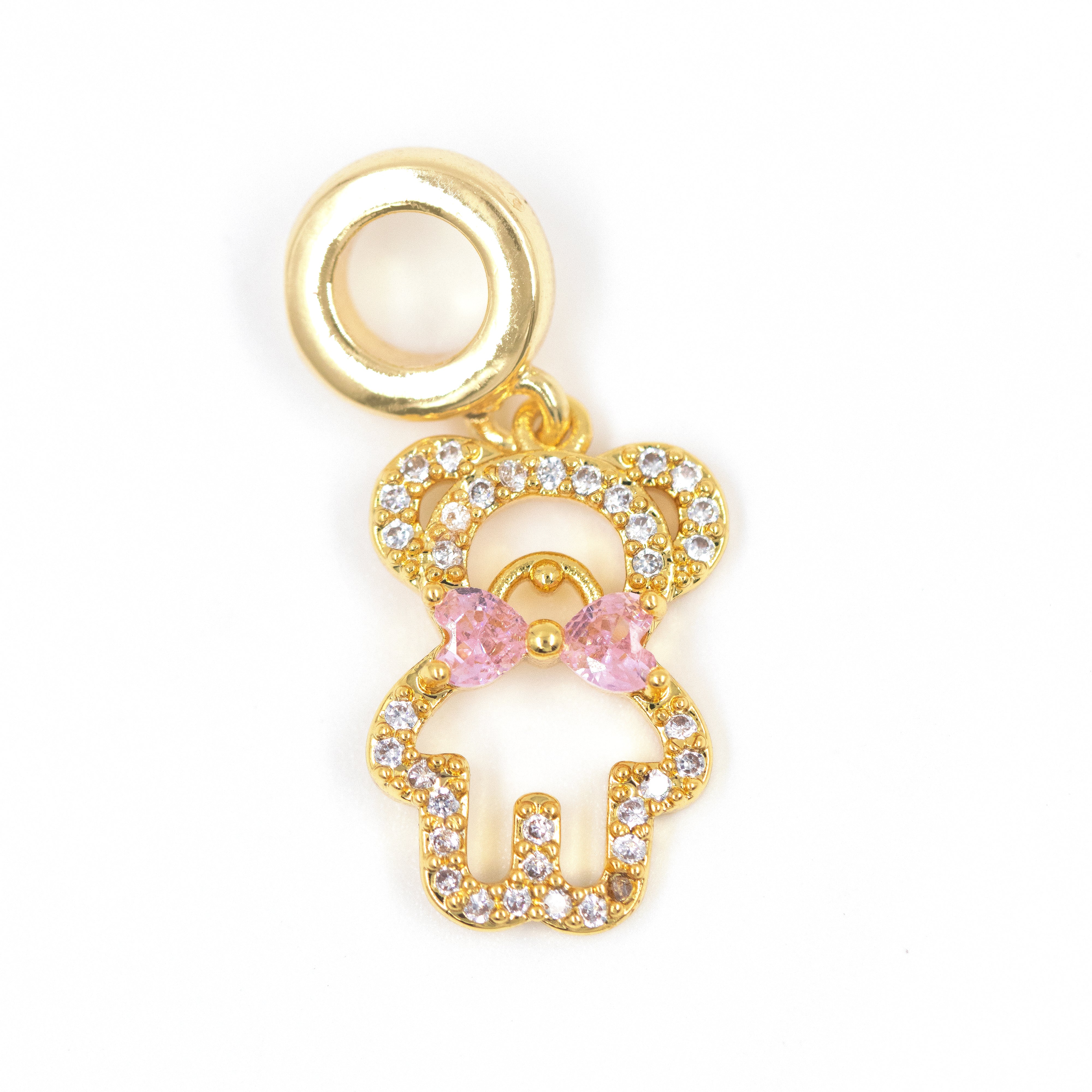 DIJE CHARM OSITO CIRCONADO ROSA BAÑO EN RODIO