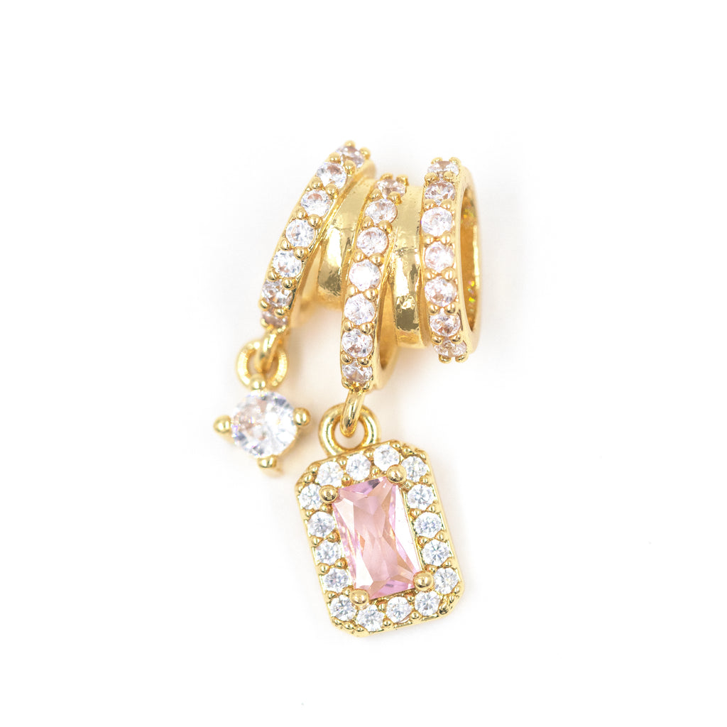 DIJE CHARM GEMA ROSA BAÑO EN RODIO