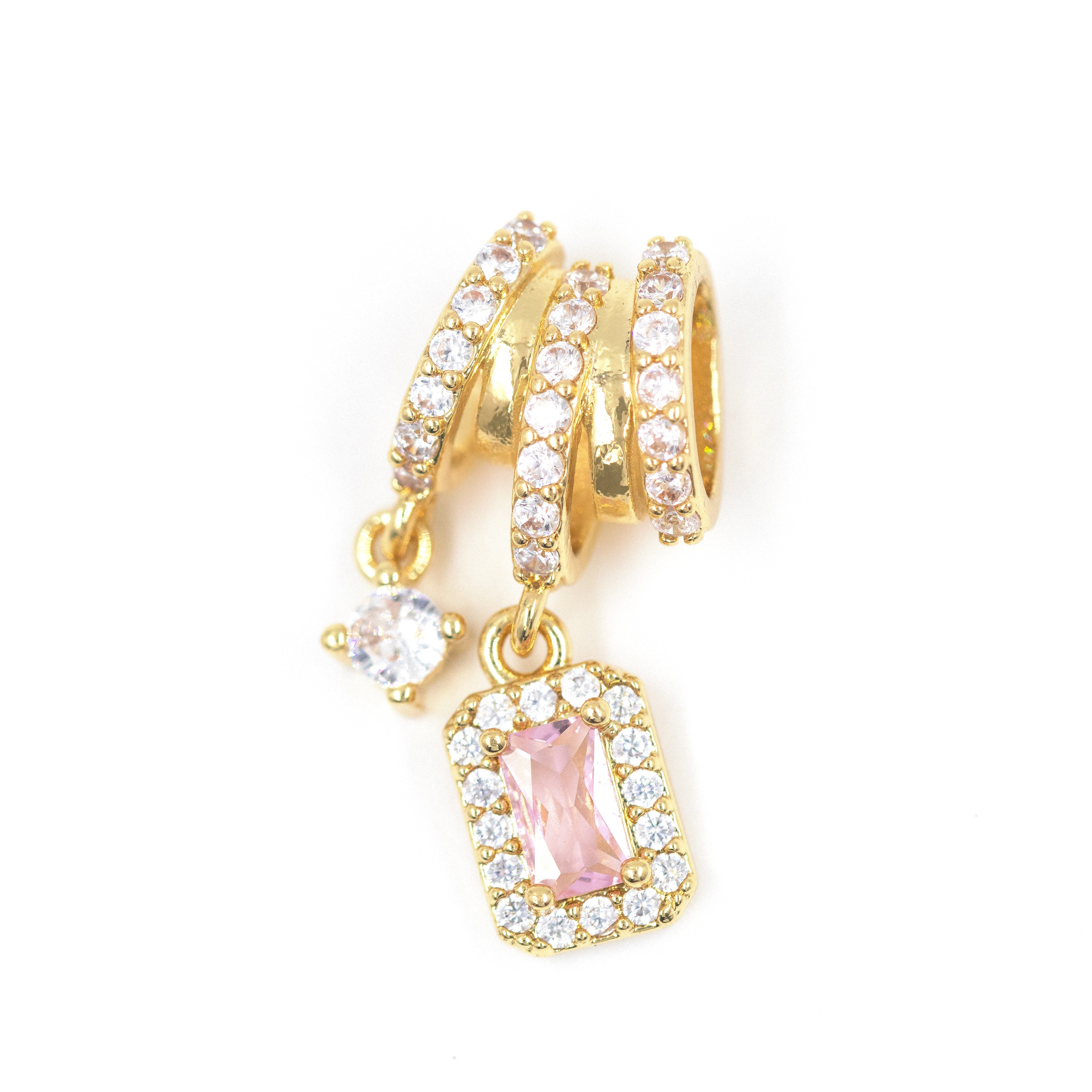 DIJE CHARM GEMA ROSA BAÑO EN RODIO