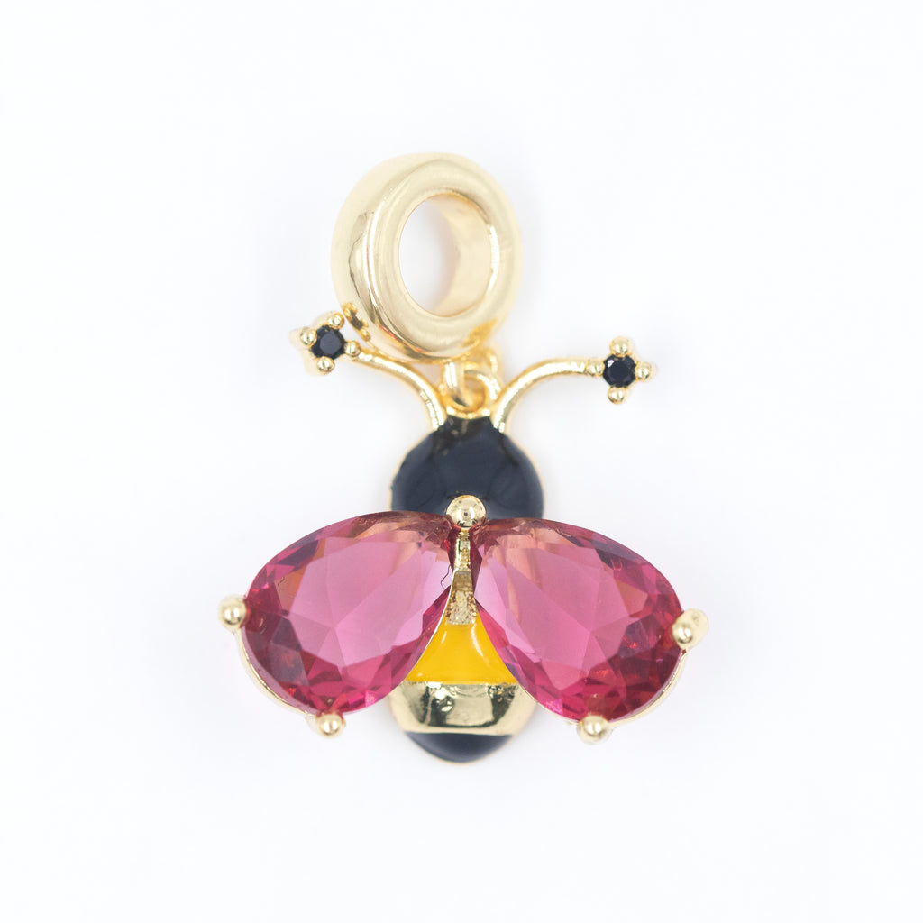 DIJE CHARM ABEJA ROSA BAÑO EN RODIO