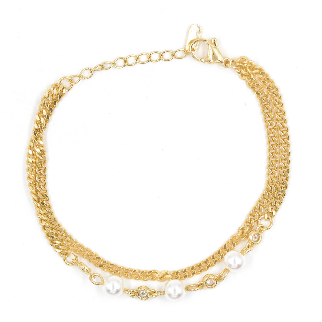 PULSERA PERLAS ENLAZADAS BAÑO EN RODIO