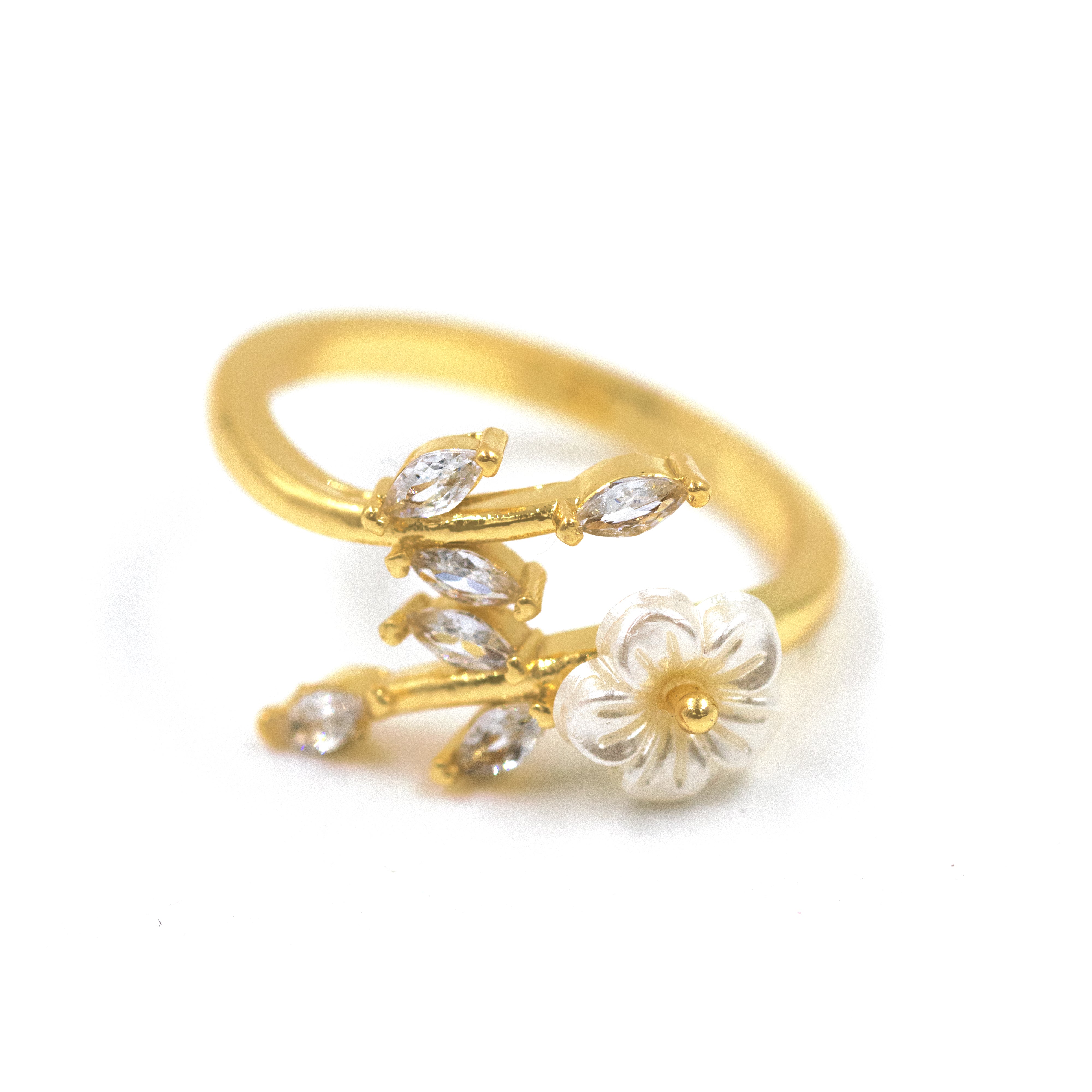 ANILLO FLORESITA BLANCA BAÑO EN RODIO