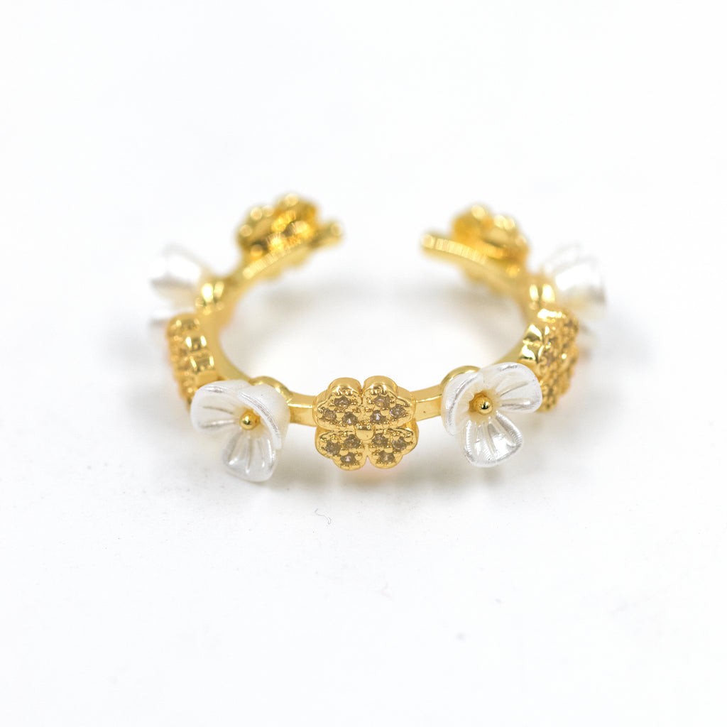 ANILLO FLORAL BAÑO EN RODIO