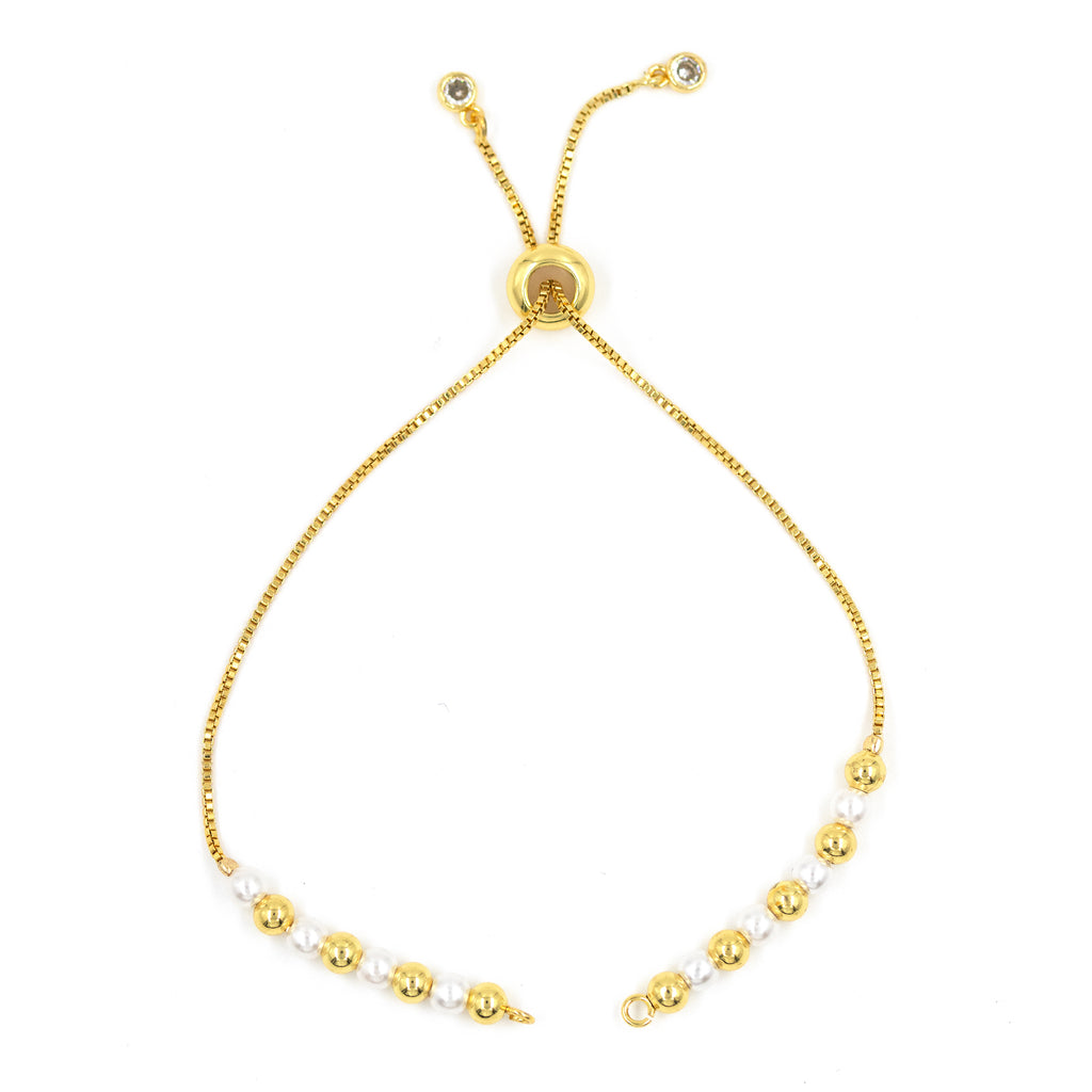 PULSERA DE ENSAMBLE PERLA Y BALÍN 5MM BAÑO EN RODIO