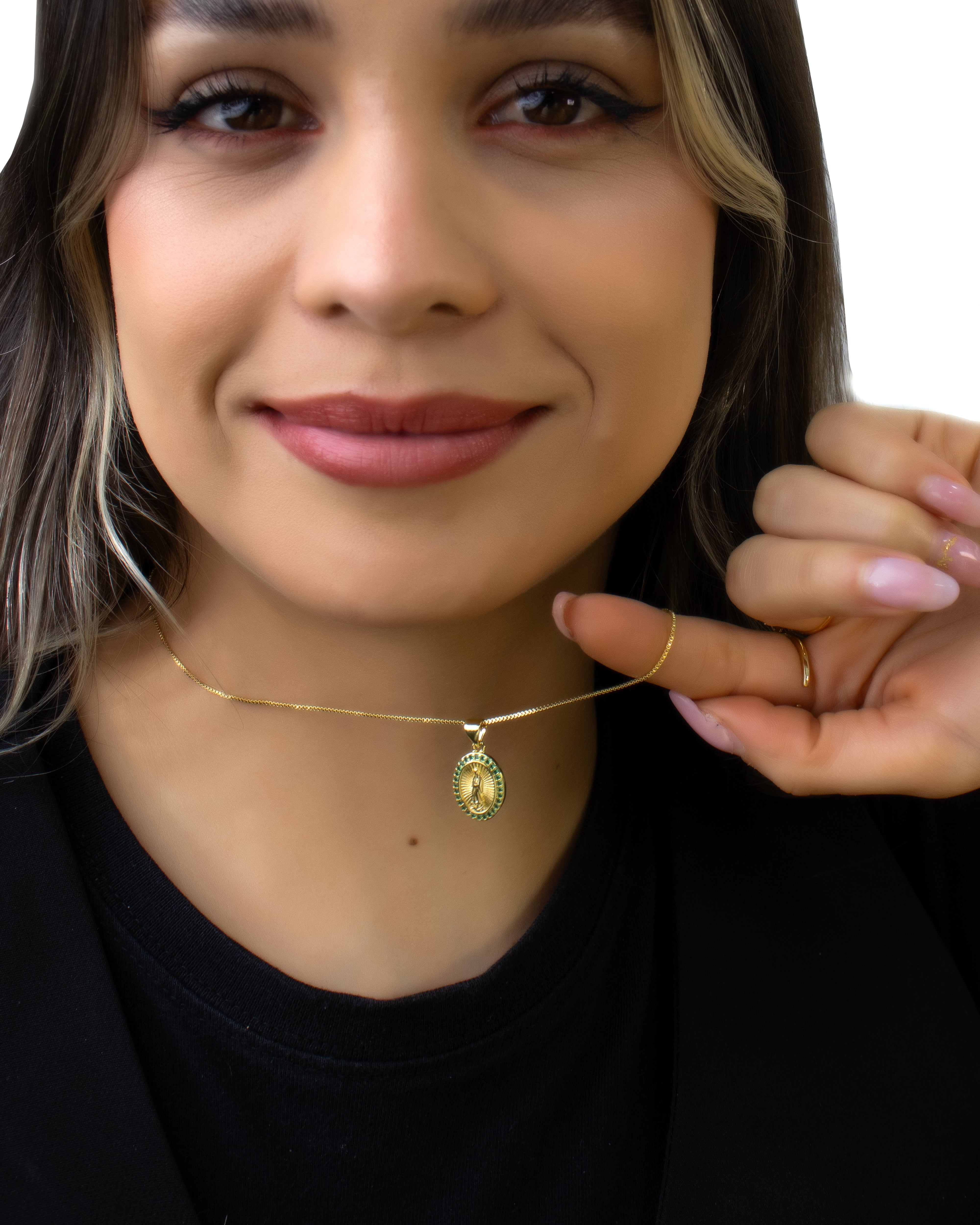 DIJE VIRGEN CIRCON VERDE BAÑO EN RODIO