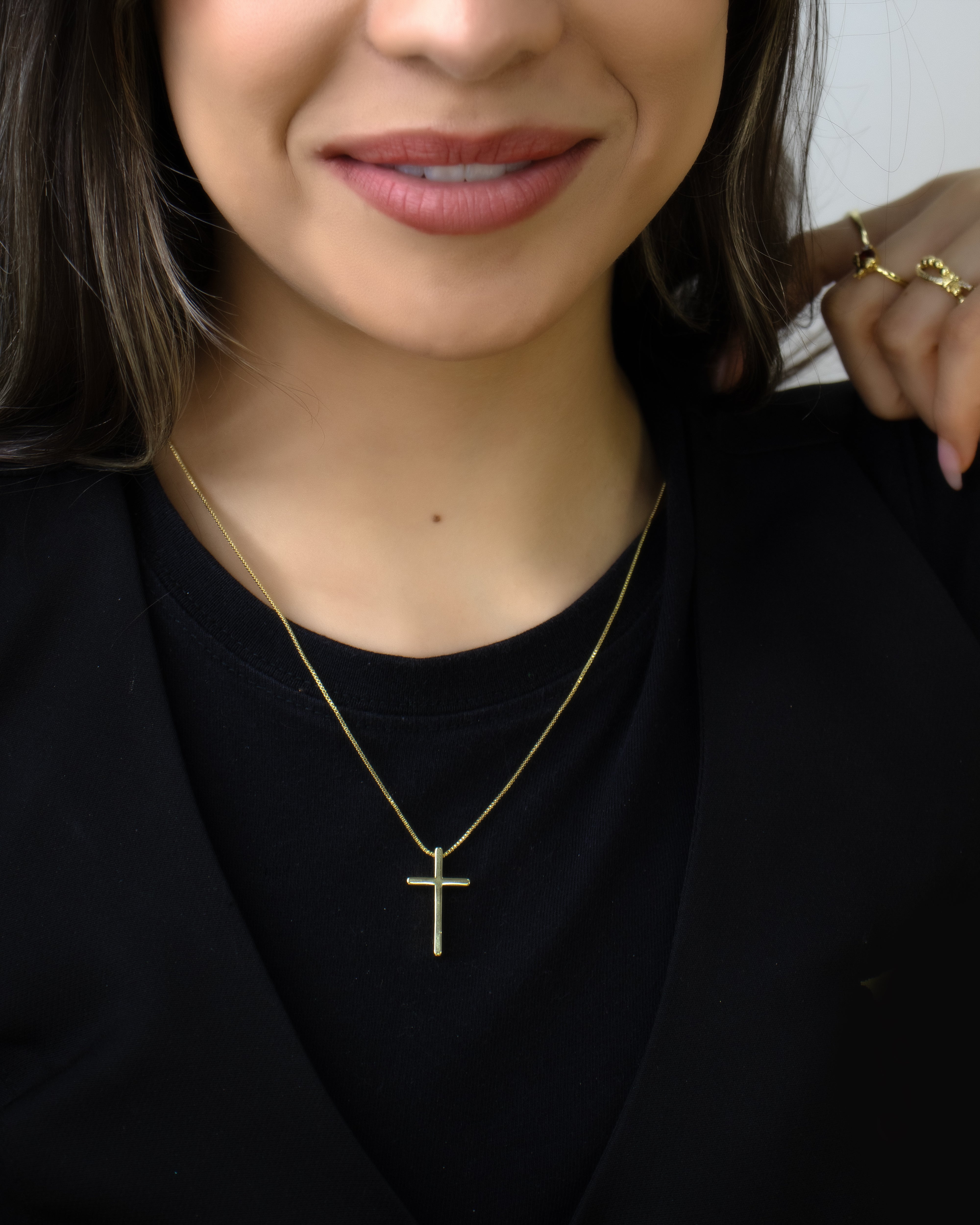 DIJE CRUZ BENDITA LARGA BAÑO EN RODIO