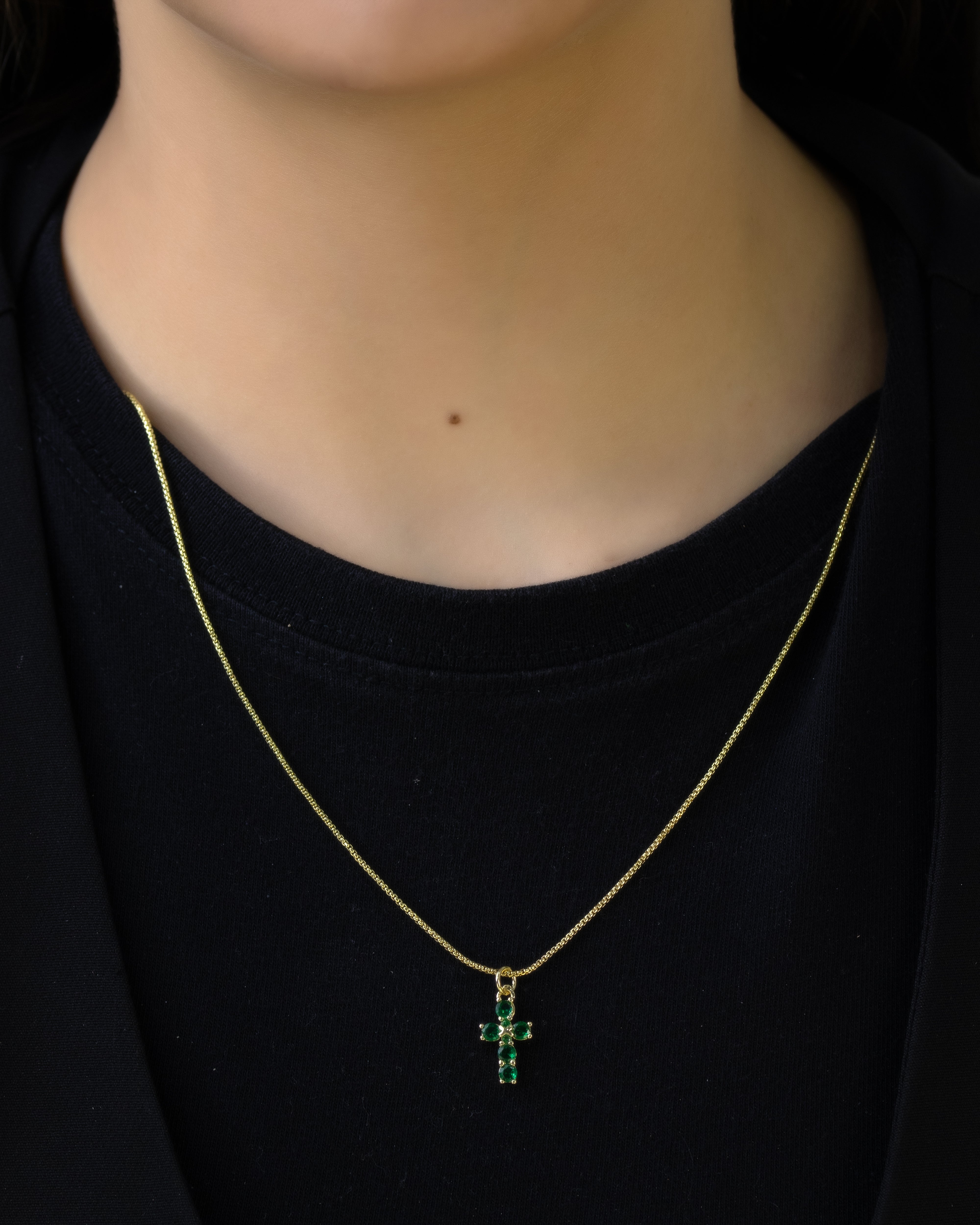 DIJE CRUZ VERDE AURA BAÑO EN RODIO