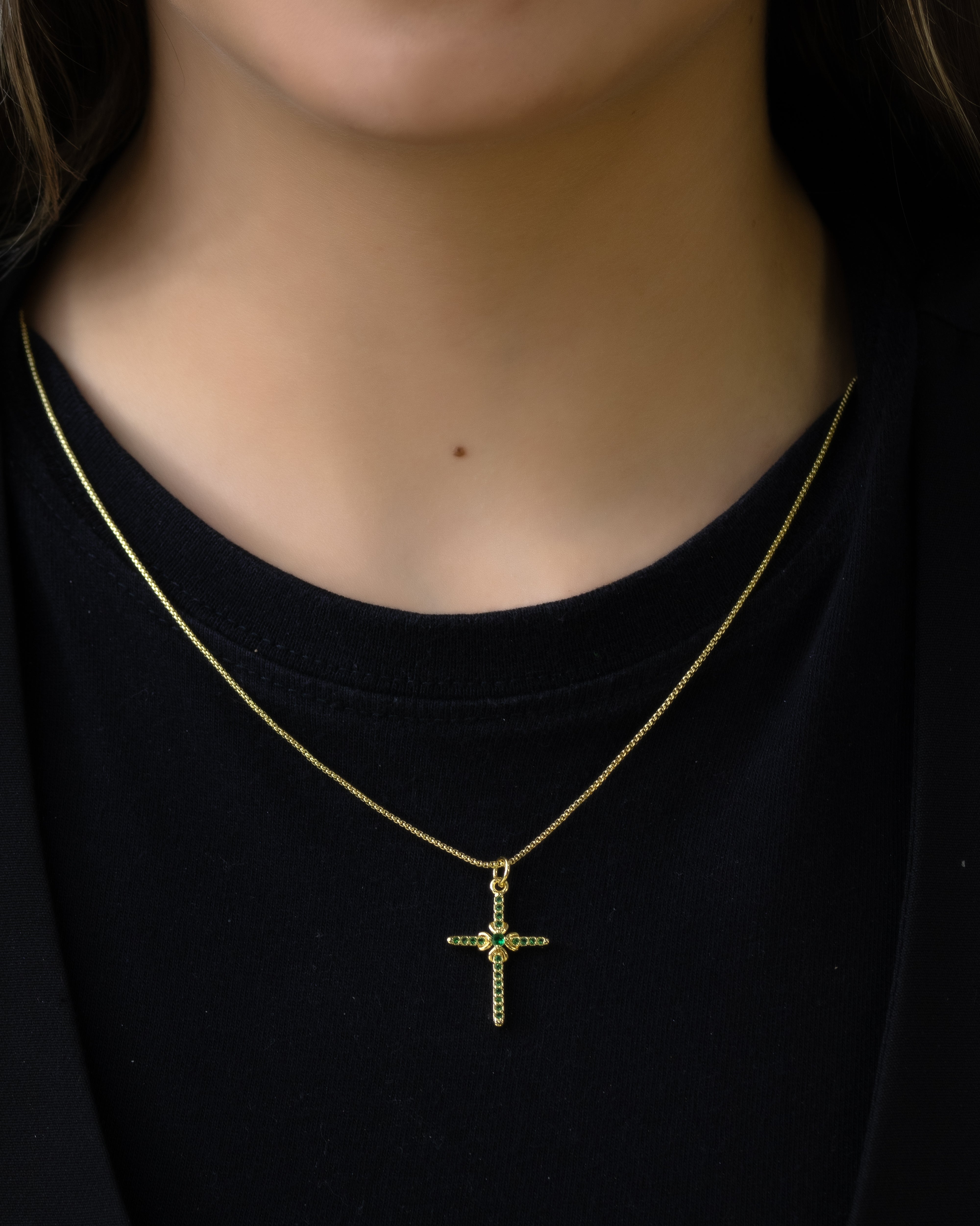 DIJE CRUZ VERDE LARGA BAÑO EN RODIO