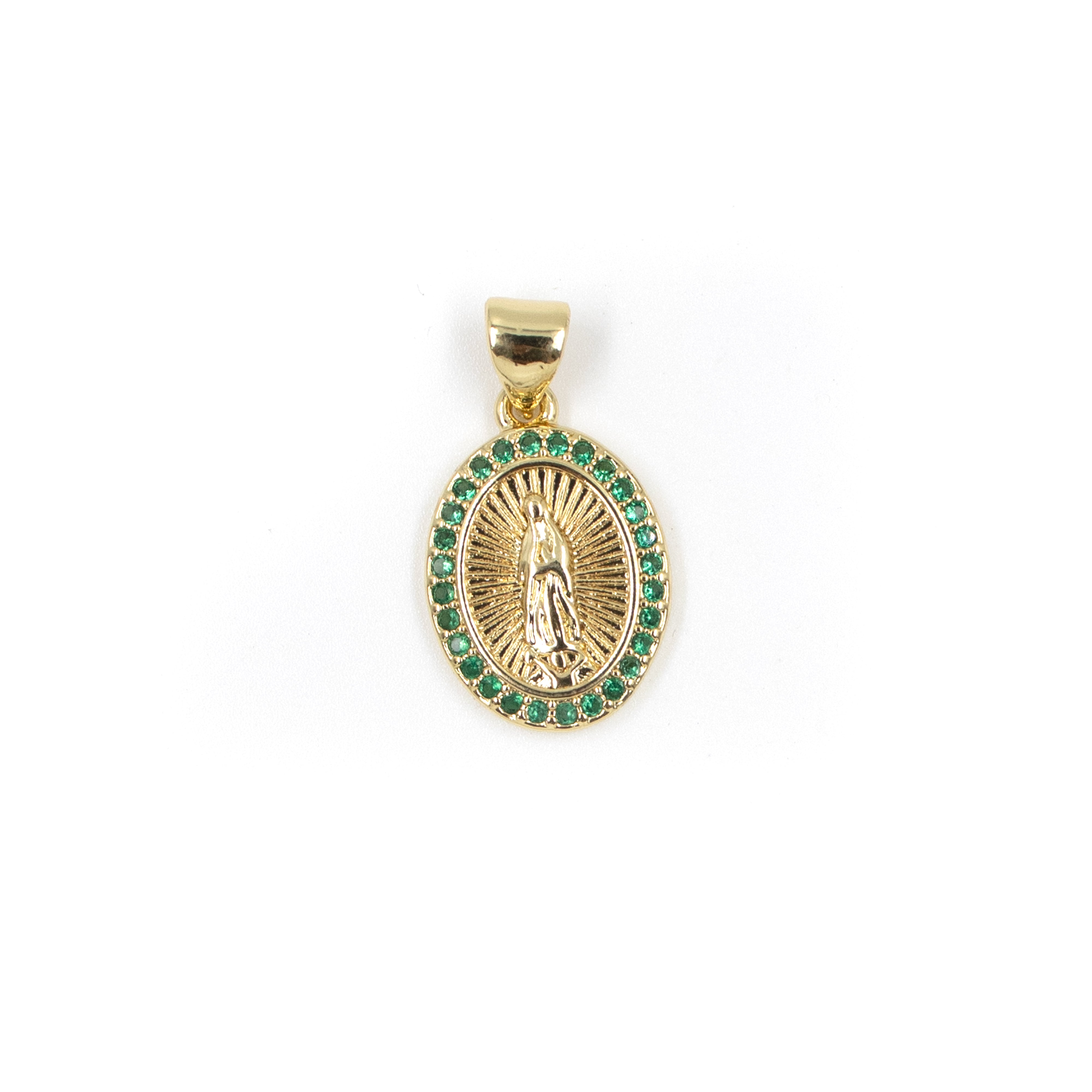 DIJE VIRGEN CIRCON VERDE BAÑO EN RODIO