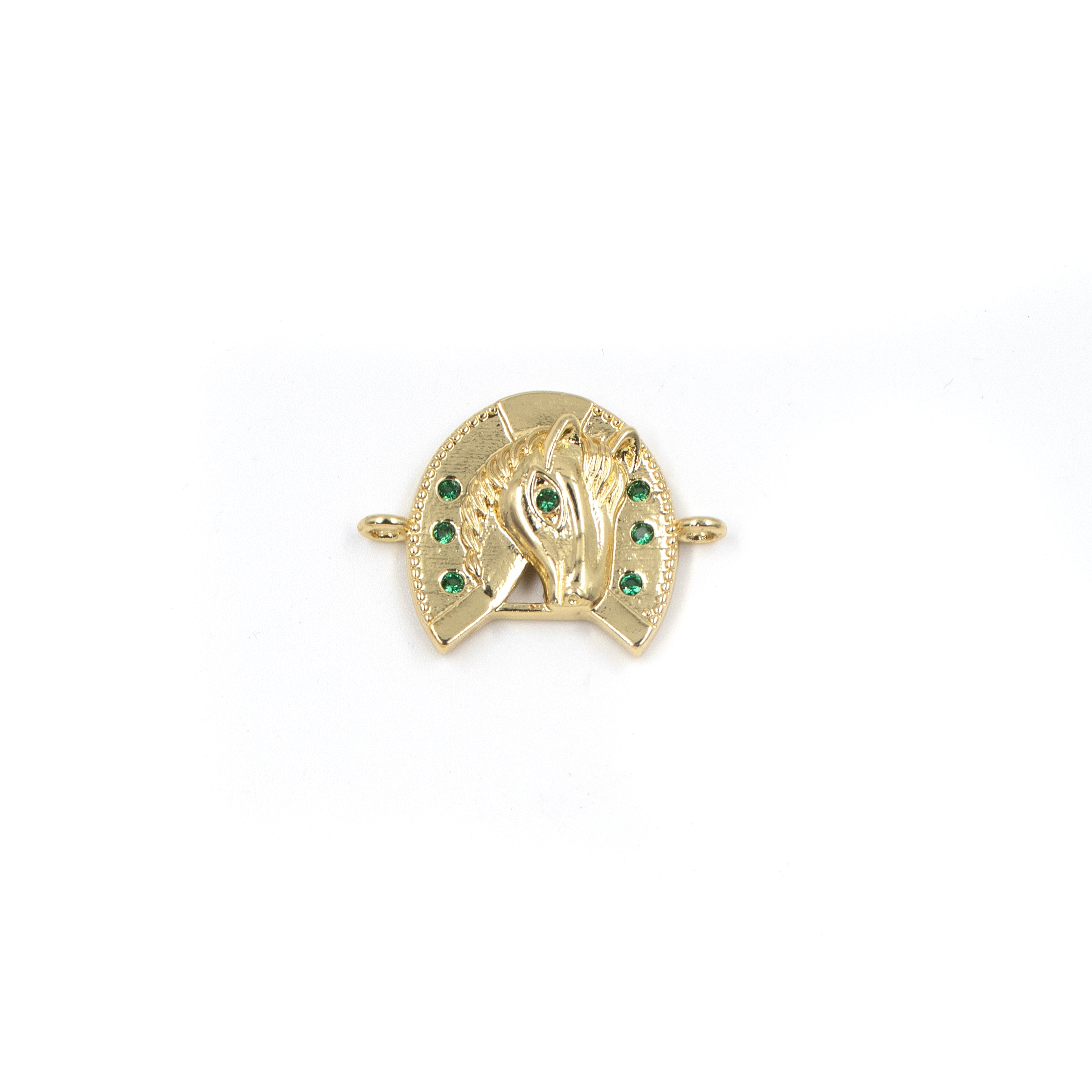 DIJE CABALLO CIRCON VERDE BAÑO EN RODIO