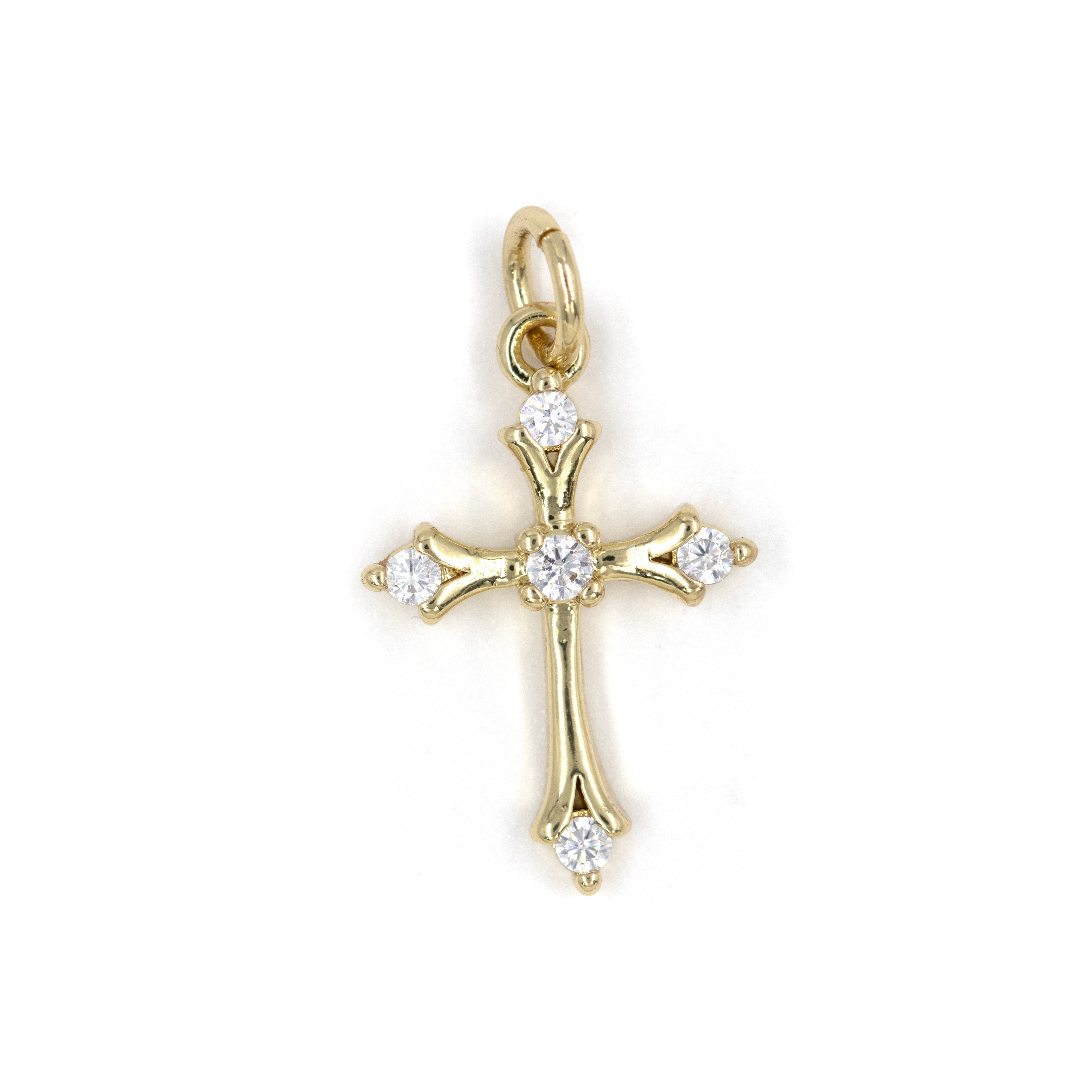 DIJE CRUZ PUNTAS CIRCON BLANCO BAÑO EN RODIO