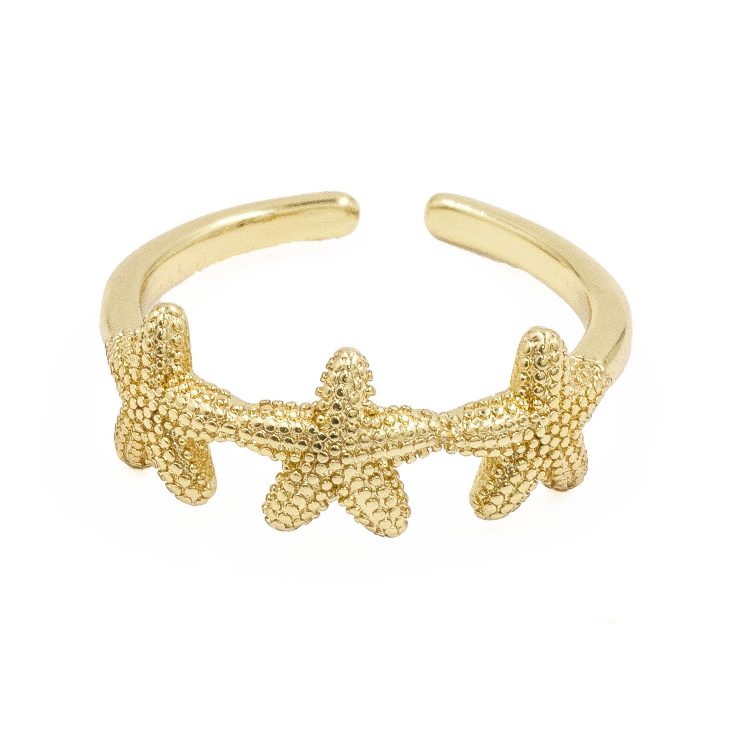 ANILLO TRIPLE ESTRELLA DE MAR BAÑO EN RODIO