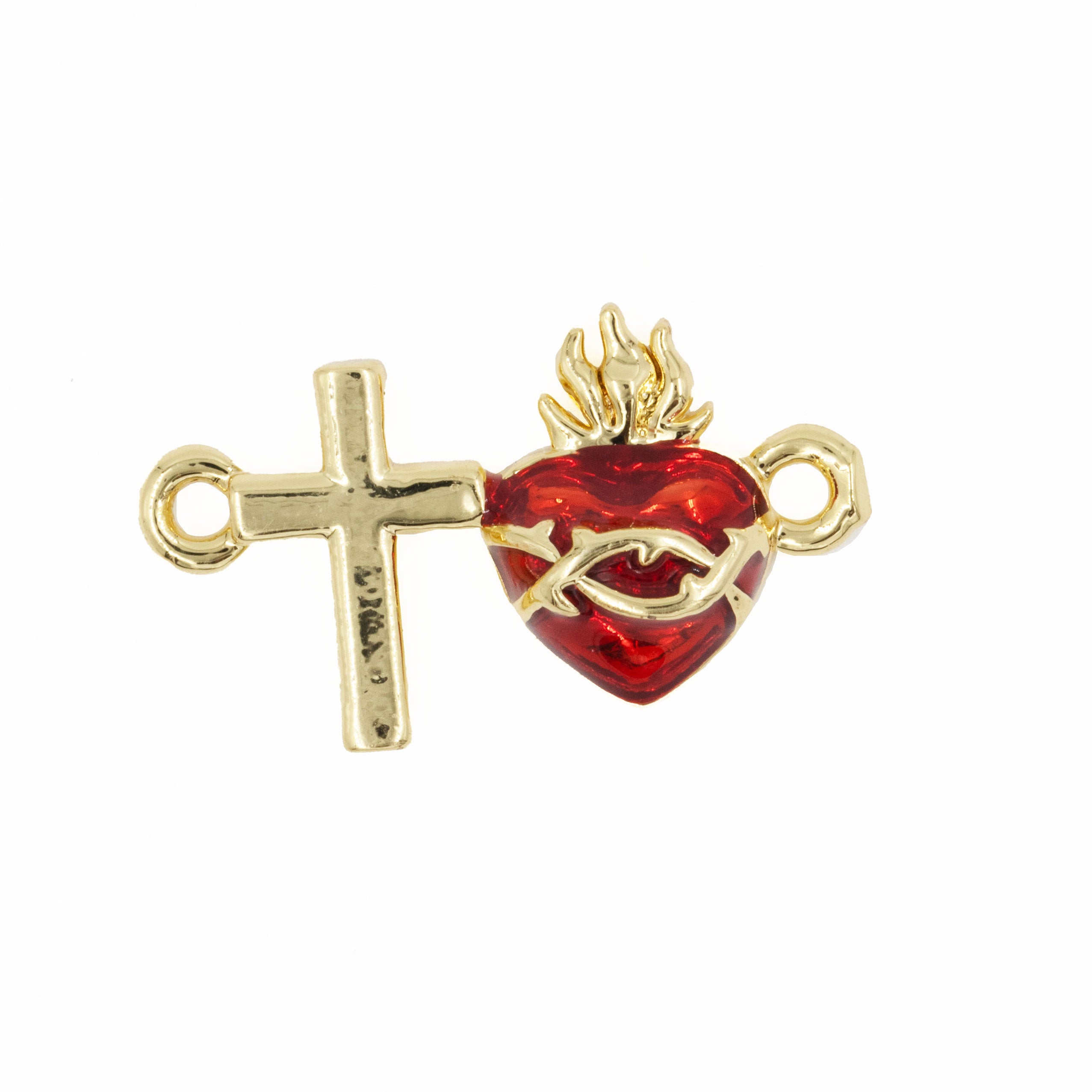 DIJE CORAZON ROJO + CRUZ BAÑO EN RODIO