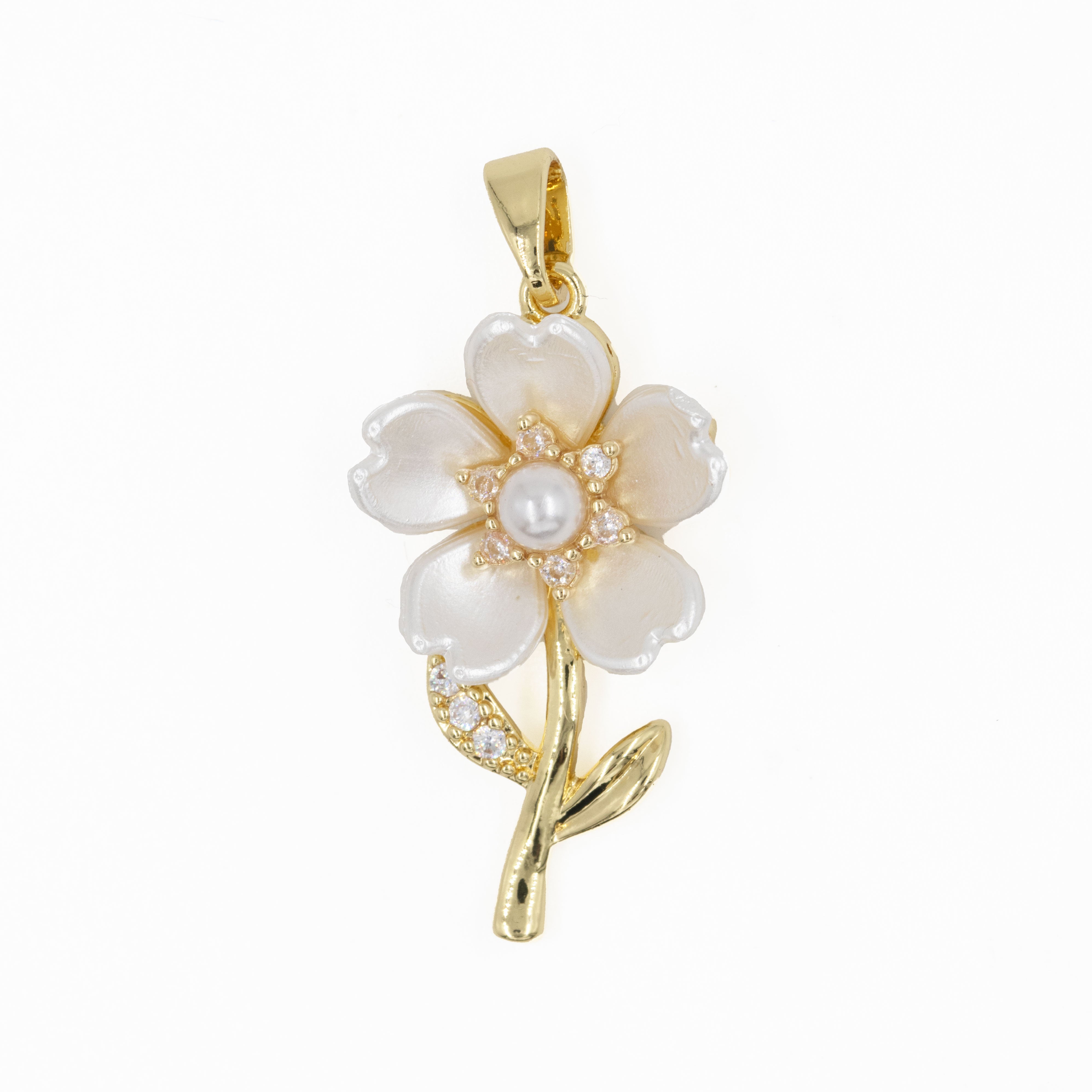 DIJE FLOR BLANCA BAÑO EN RODIO