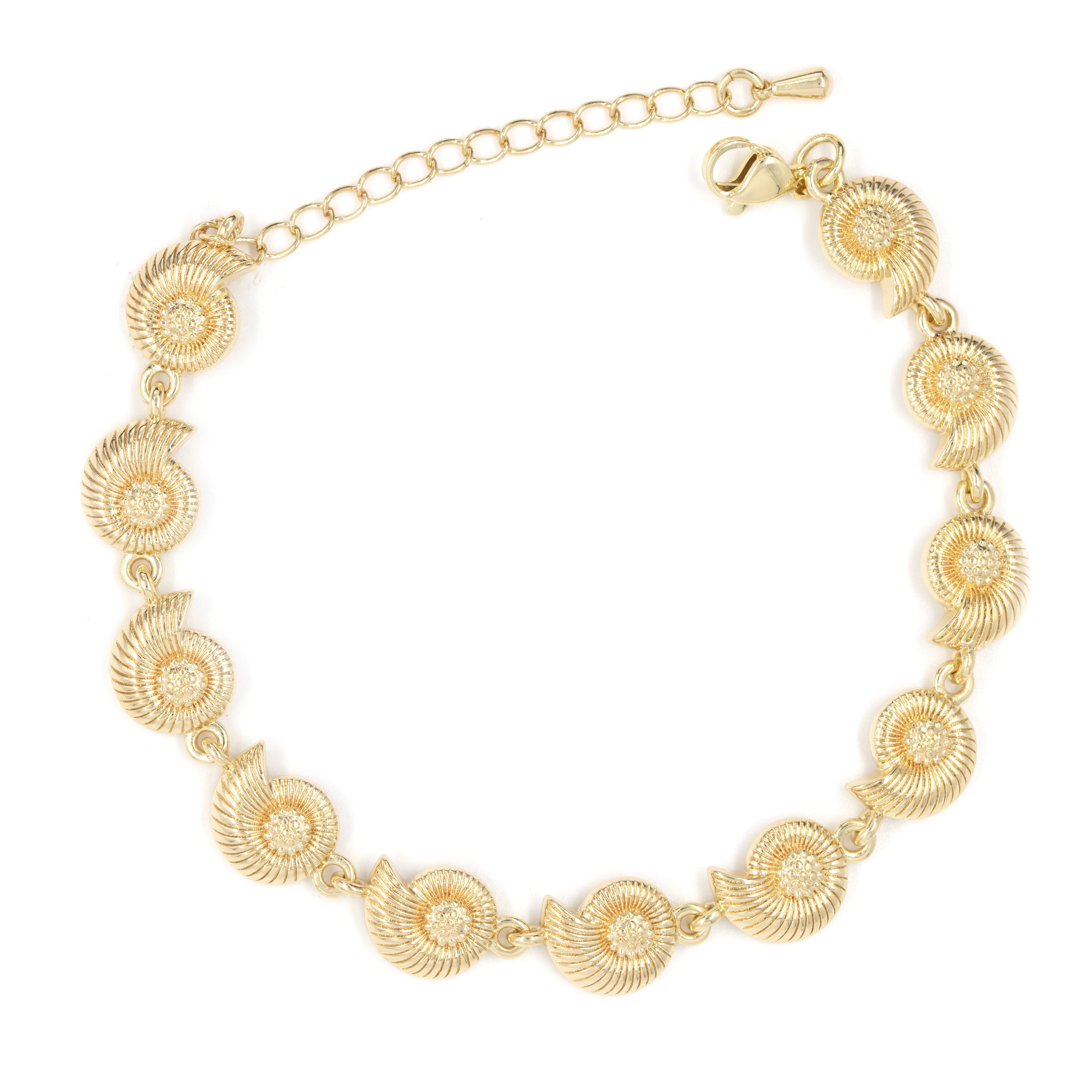 PULSERA CARACOL DORADO MEDIANO BAÑO EN RODIO