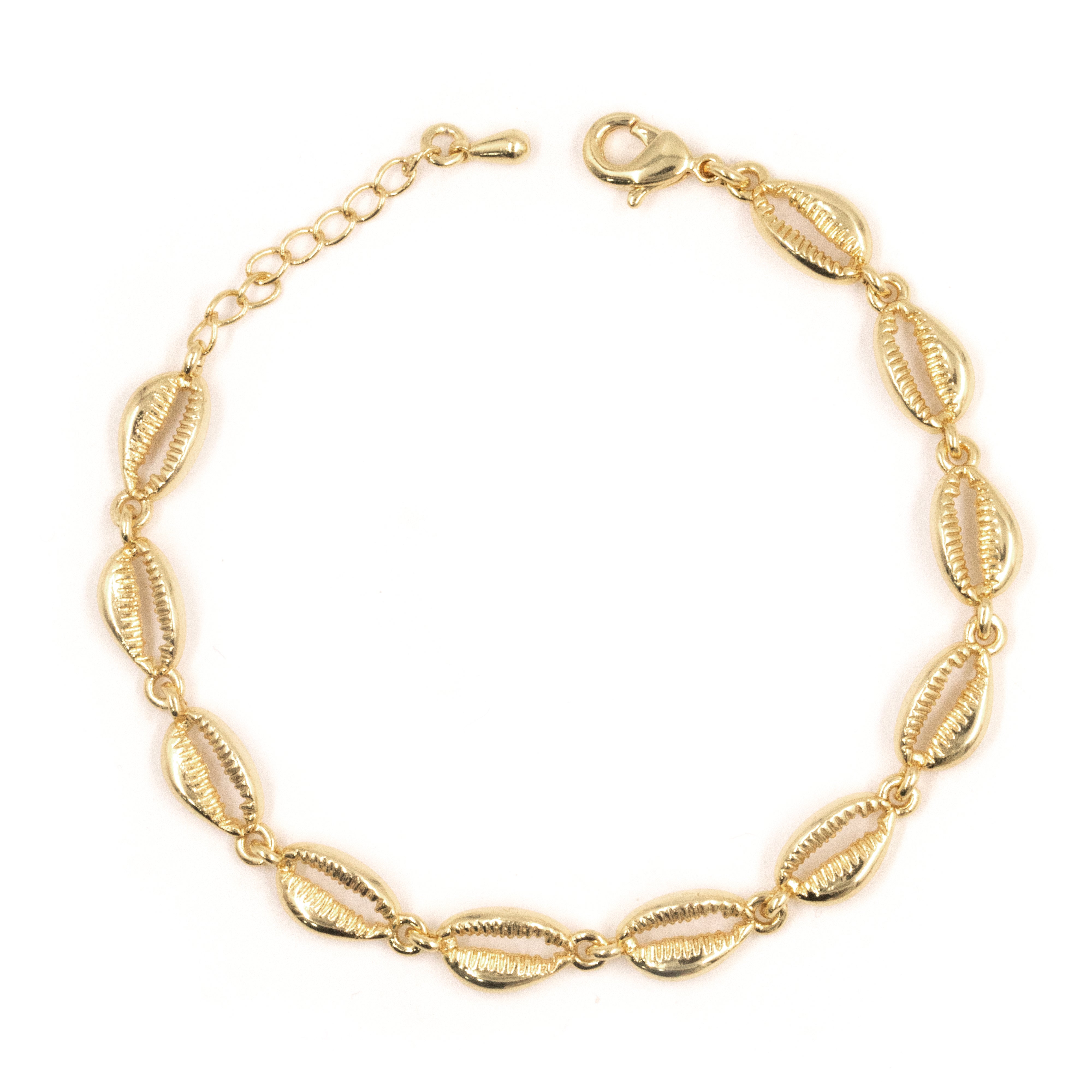 PULSERA CONCHA COWRIE BAÑO EN RODIO