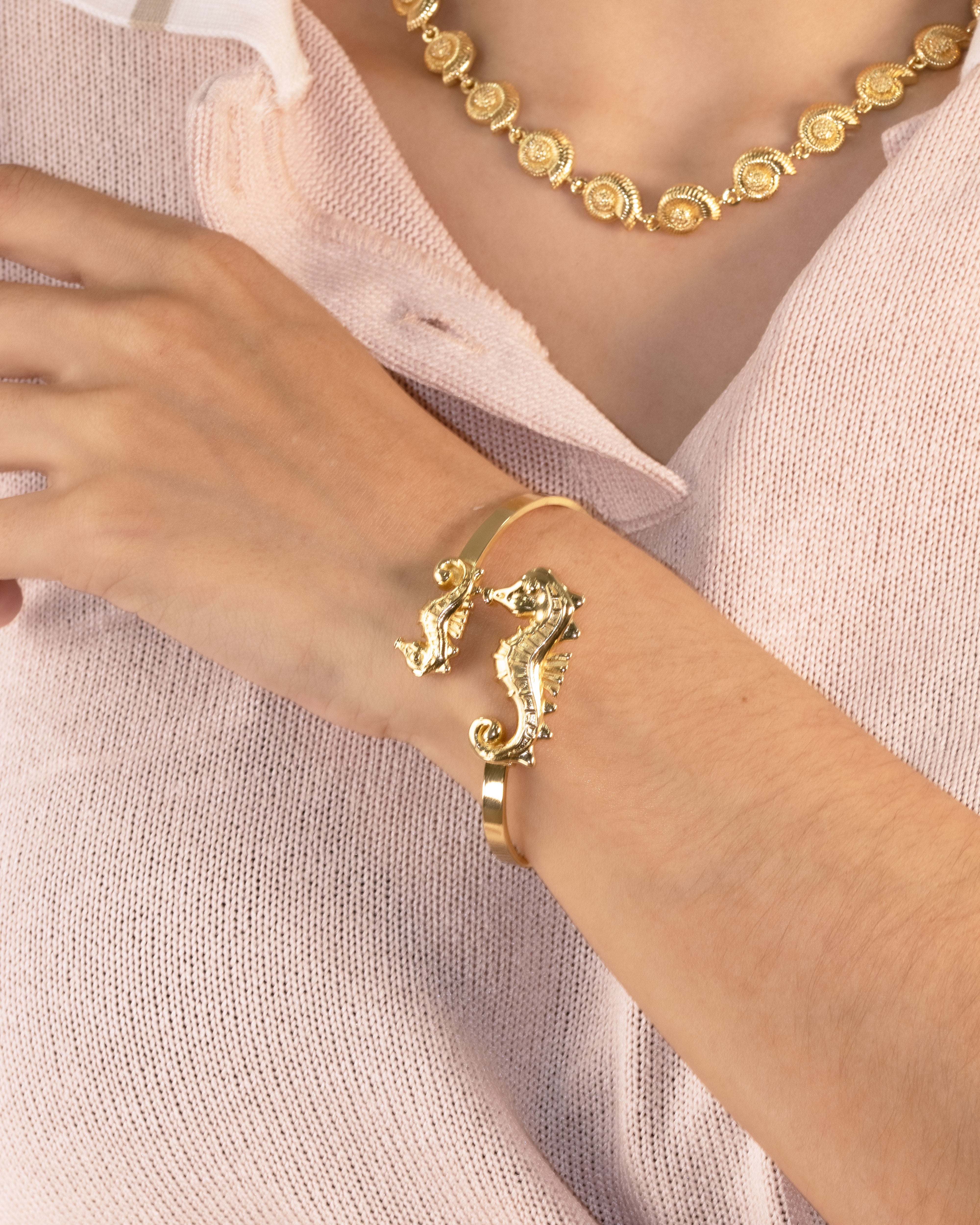 PULSERA DOBLE CABALLITO DE MAR BAÑO EN RODIO PR-514