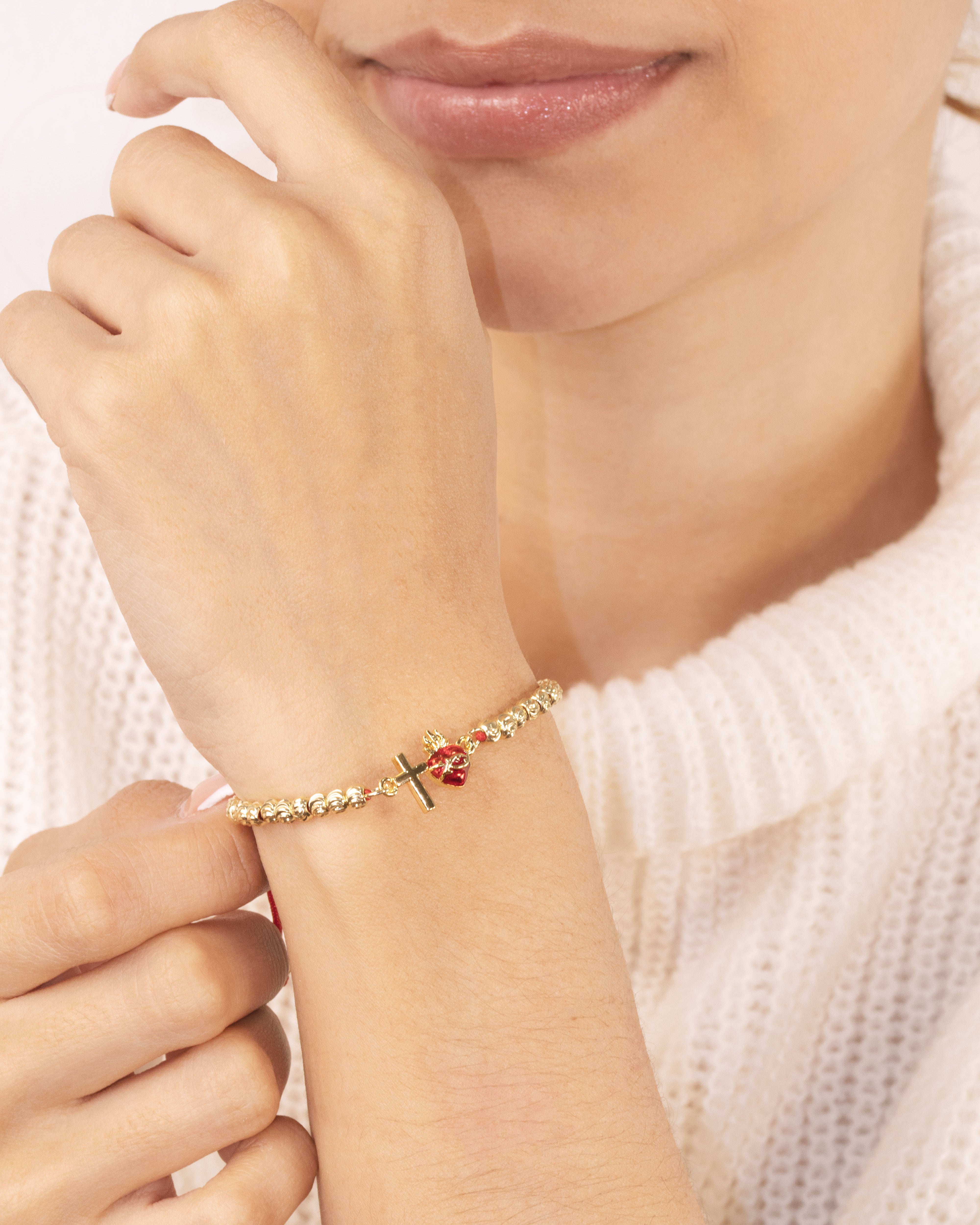 DIJE CORAZON ROJO + CRUZ BAÑO EN RODIO