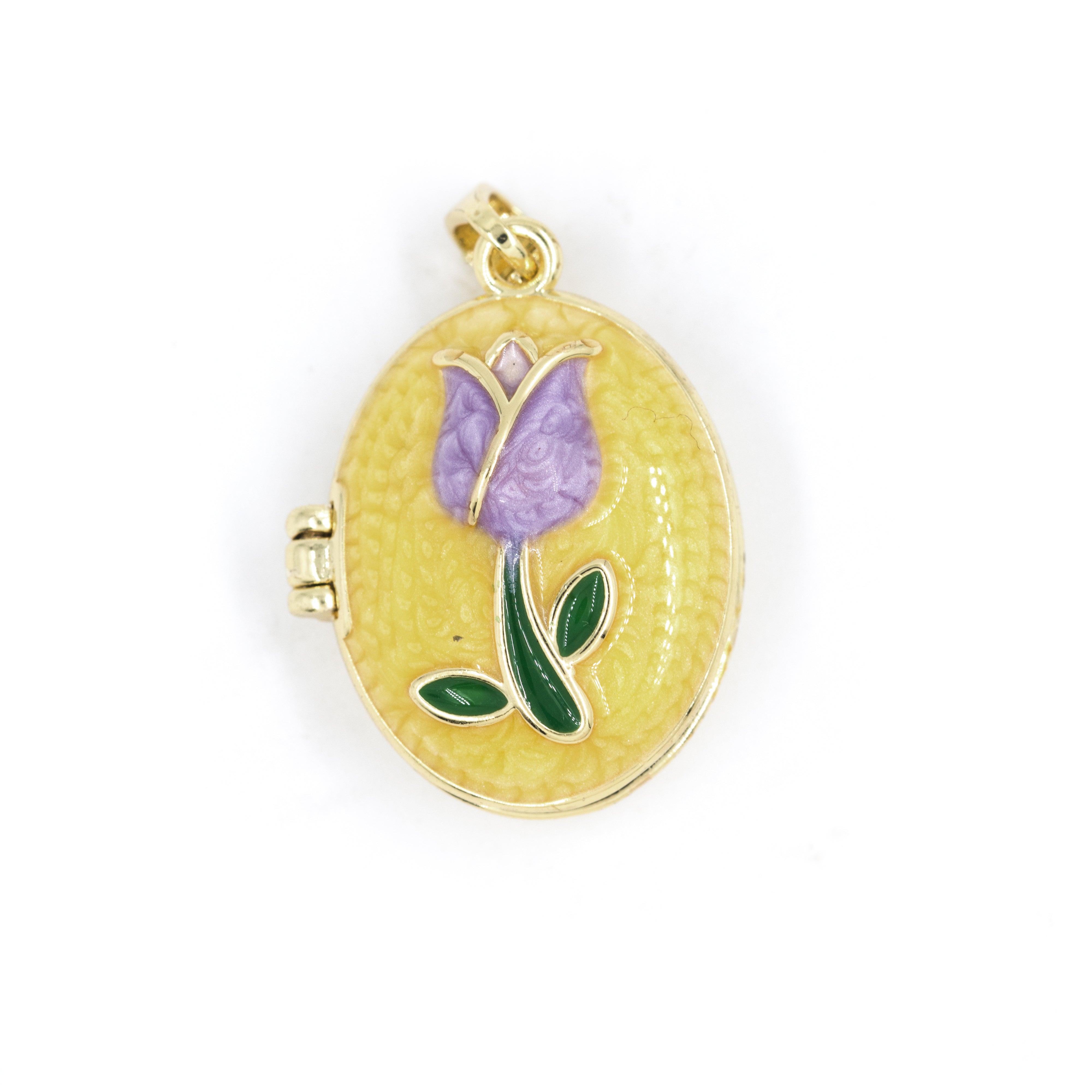 DIJE RELICARIO TULIPAN AMARILLO BAÑO EN RODIO