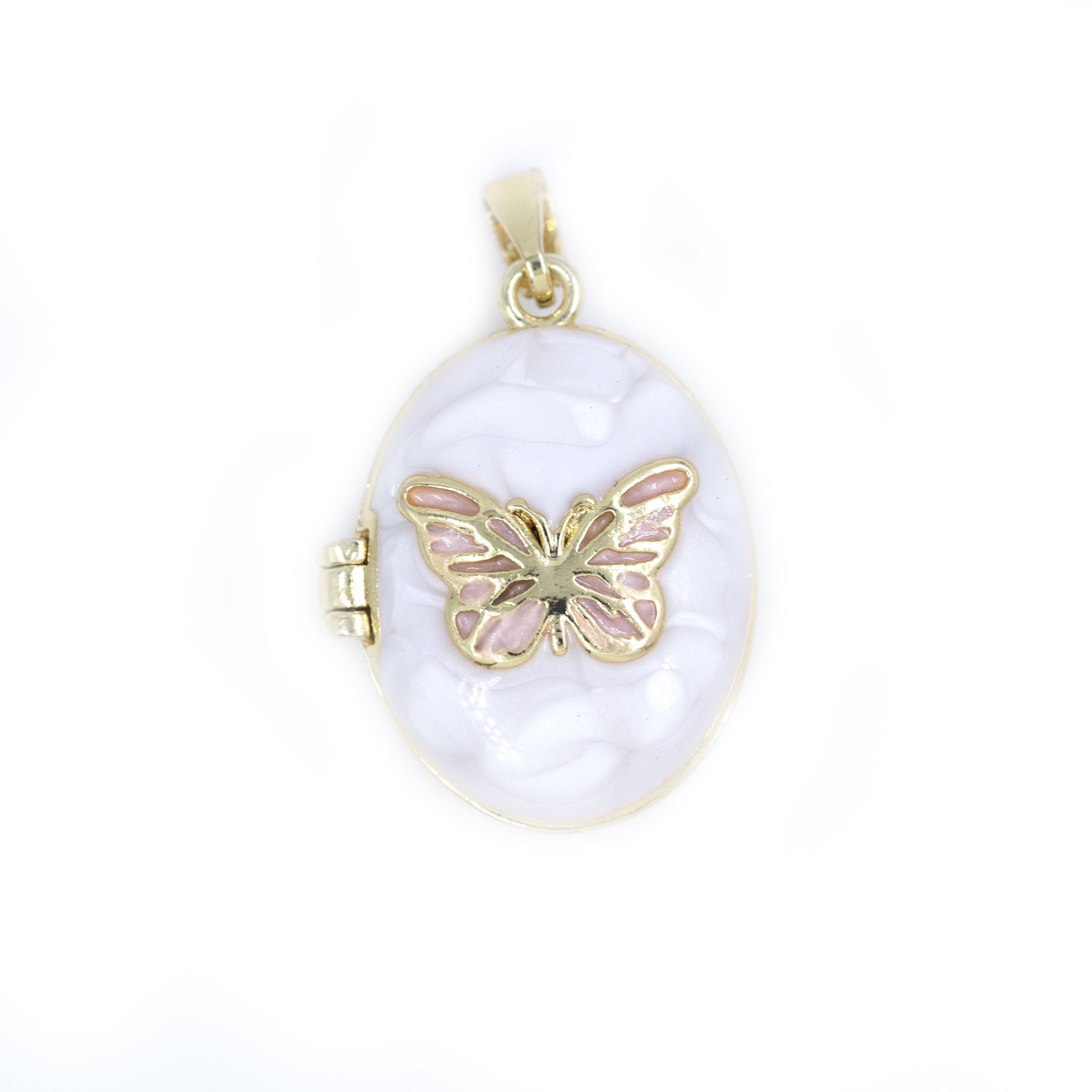 DIJE RELICARIO MARIPOSA ROSA BAÑO EN RODIO