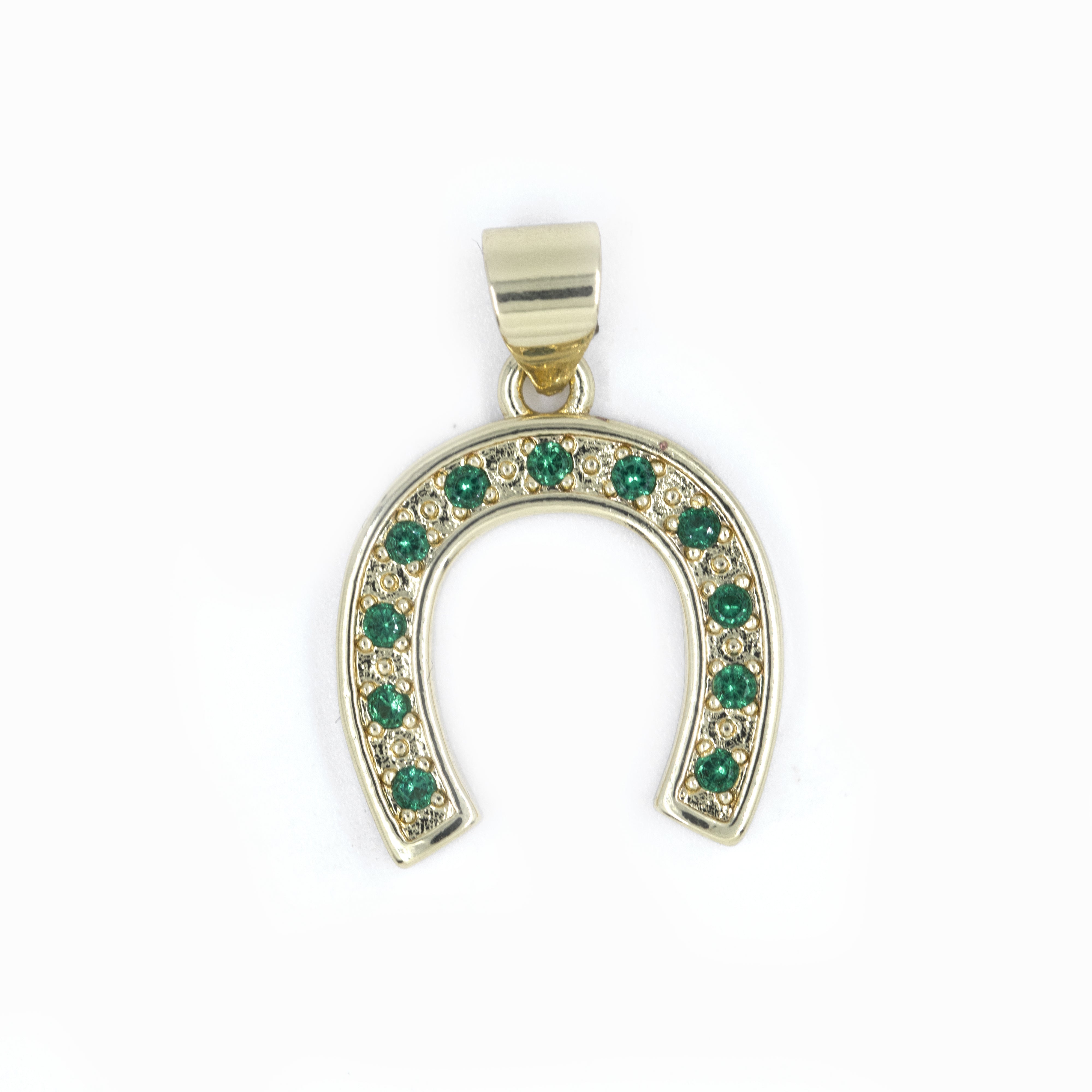 DIJE HERRADURA VERDE BAÑO EN RODIO