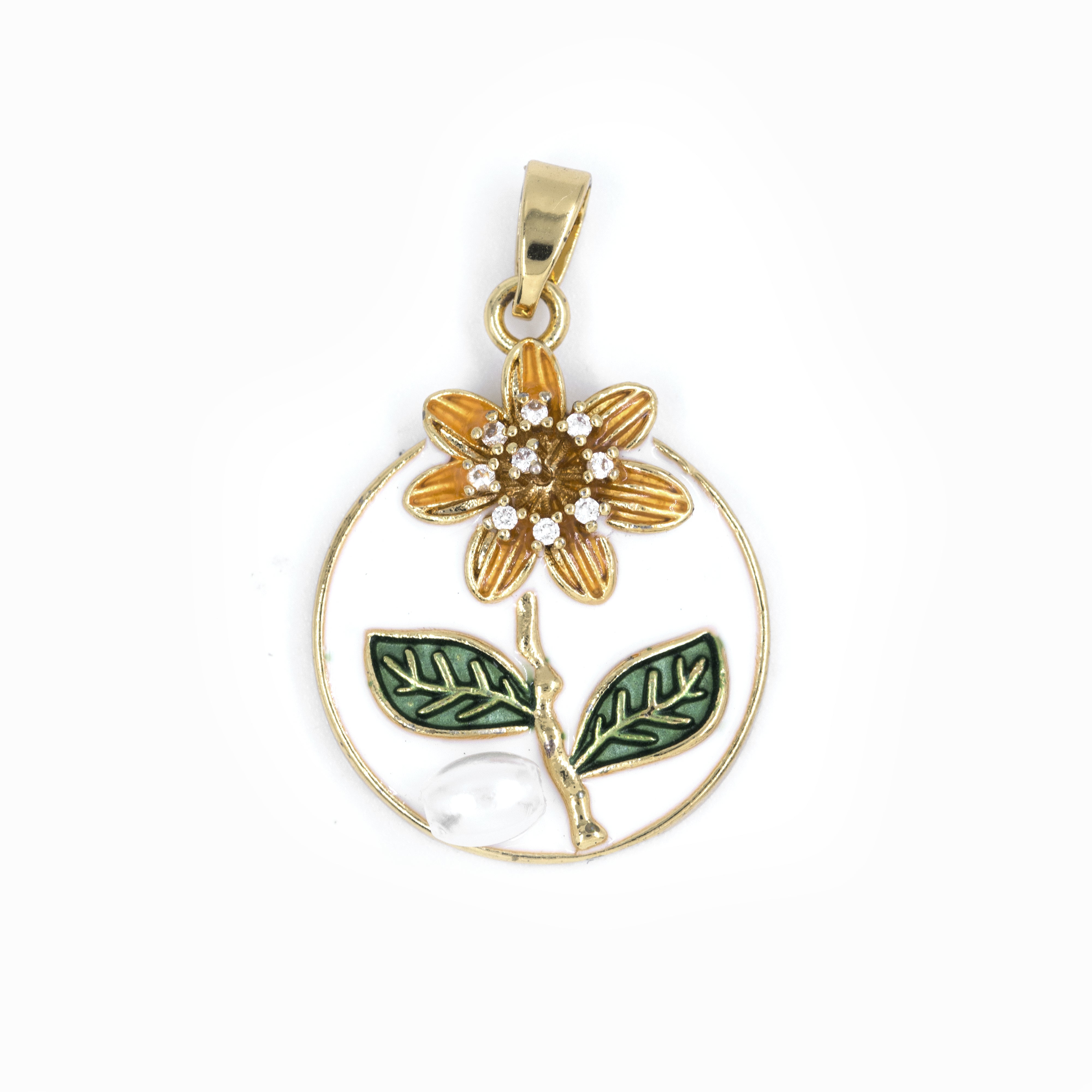 DIJE FLOR CIRCULO BAÑO EN RODIO