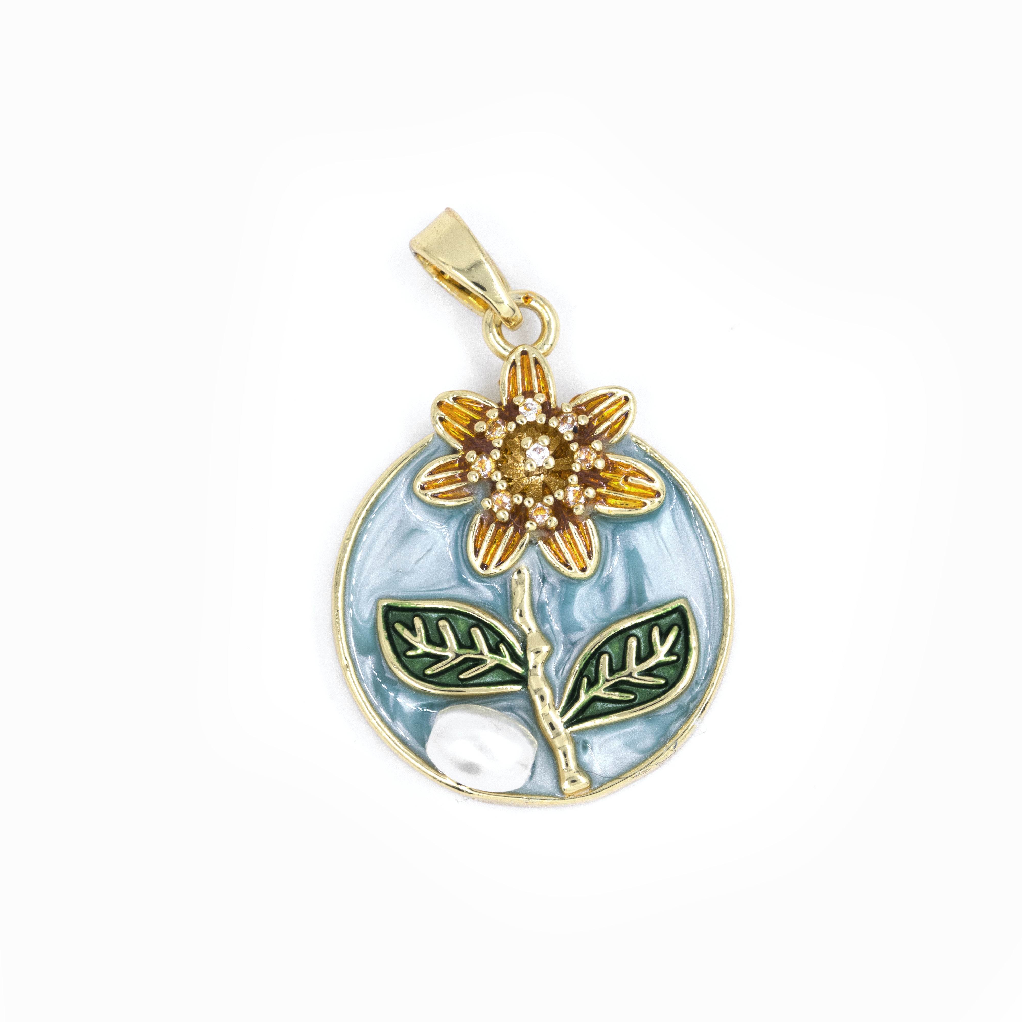 DIJE FLOR CIRCULO BAÑO EN RODIO