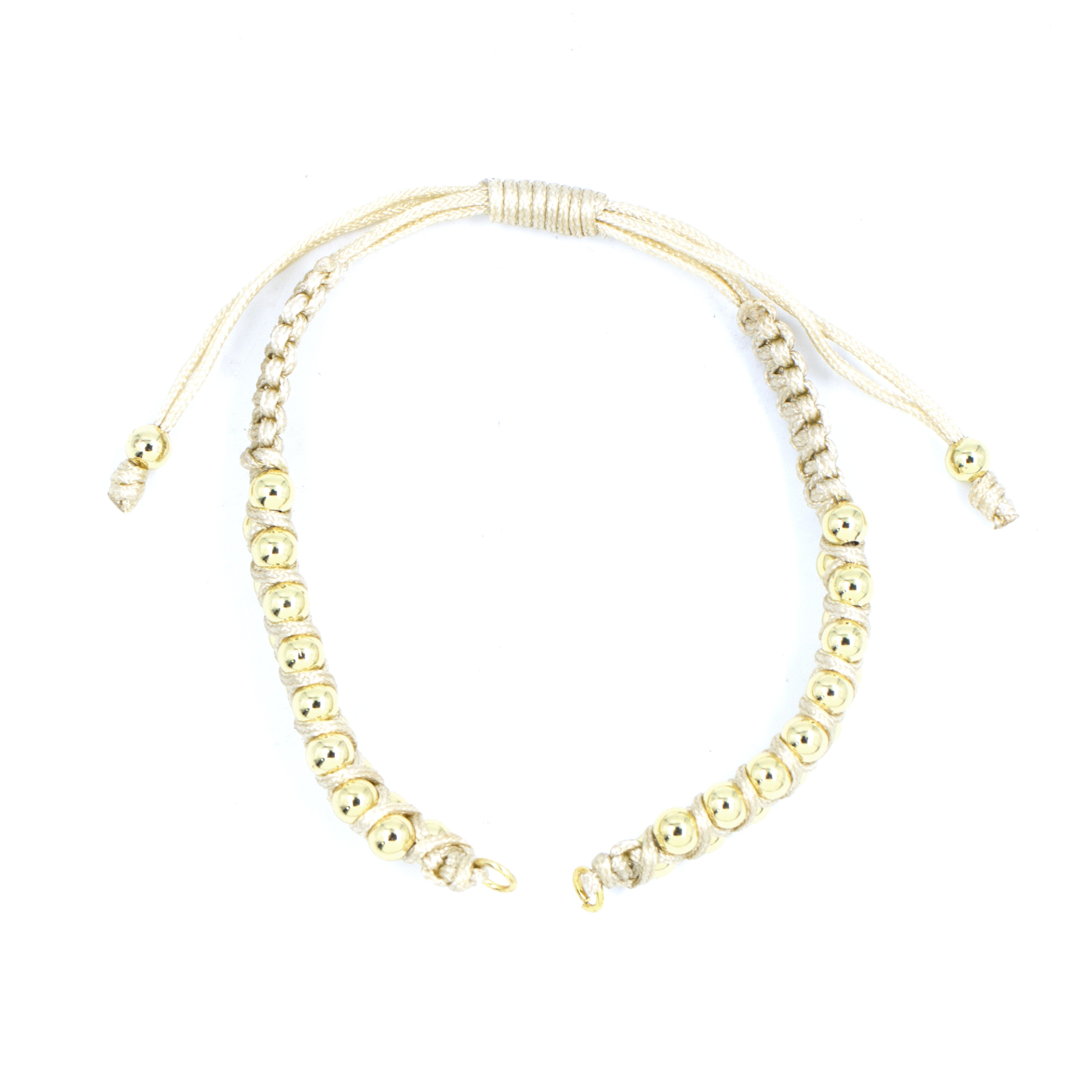 PULSERA DE ENSAMBLE BALIN DOBLE TEJIDO BEIGE BAÑO EN RODIO