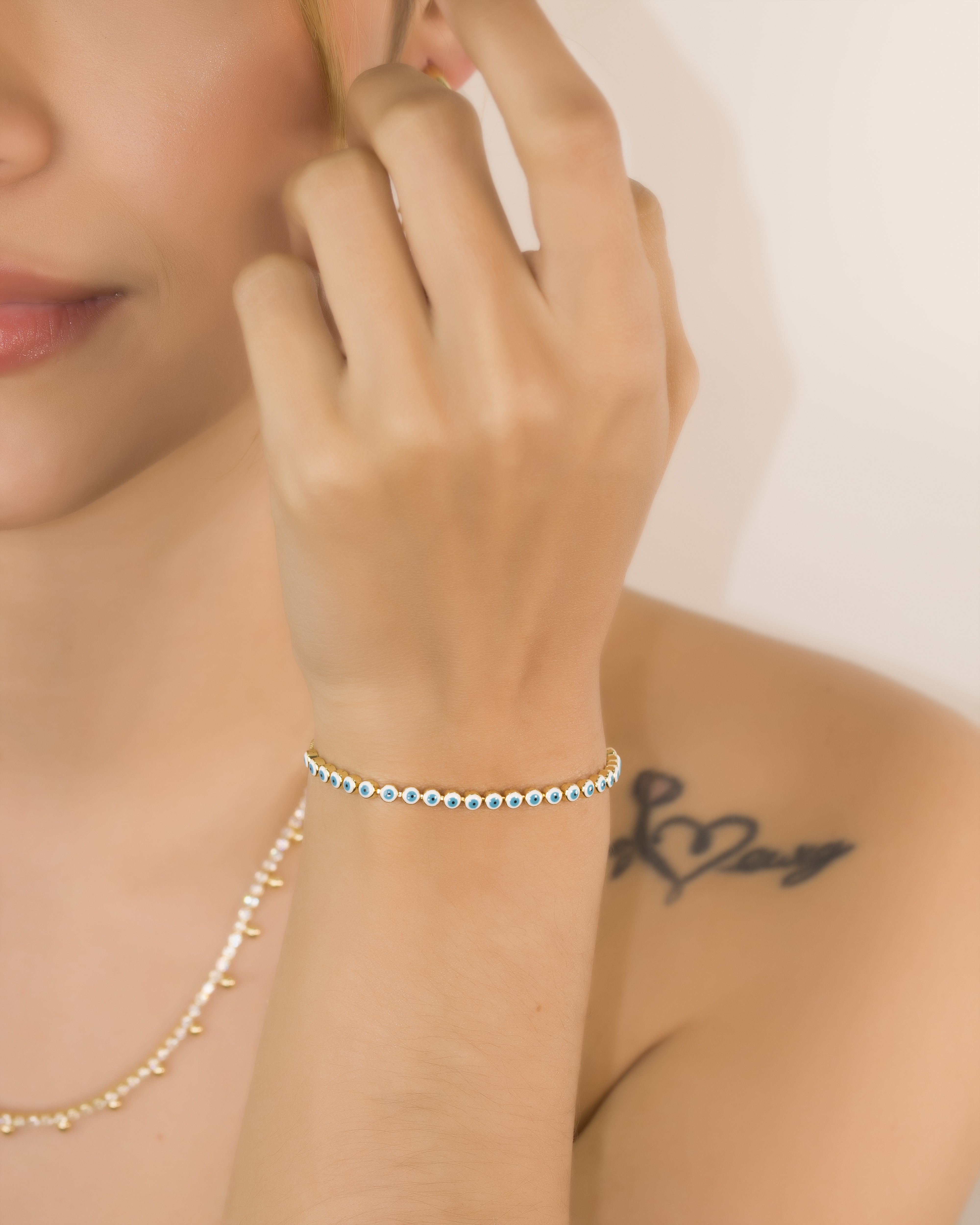 PULSERA OJO TURCO PEQUEÑO BAÑO EN RODIO