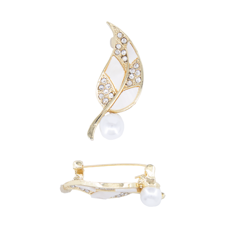 PIN HOJA CIRCONADA CON PERLA