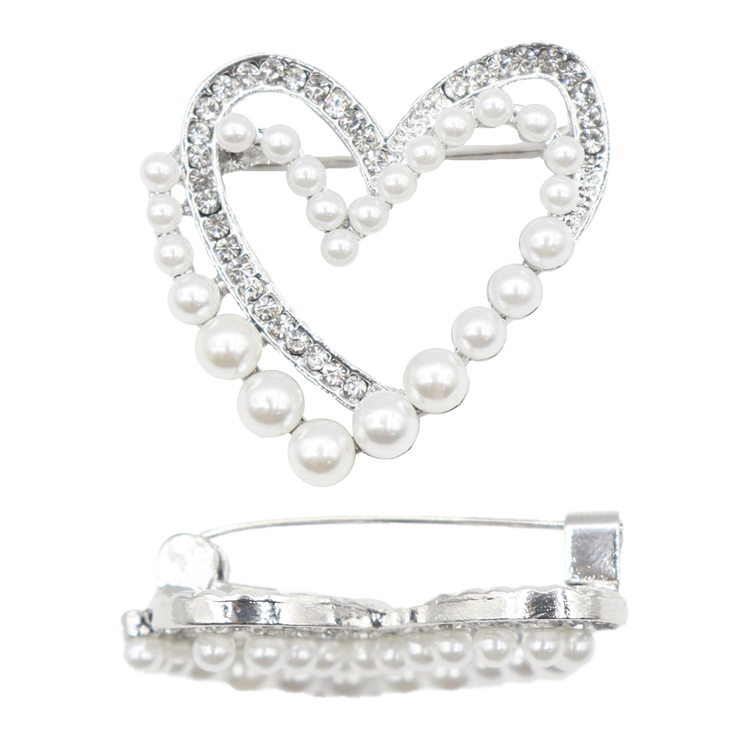 PIN CORAZON DOBLE PERLA PLATA