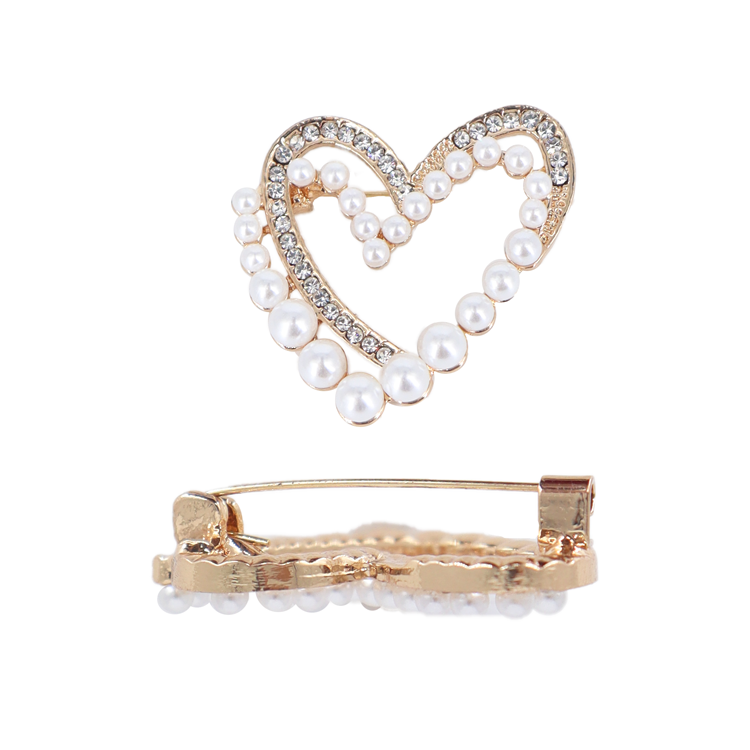 PIN CORAZON DOBLE PERLA DORADO
