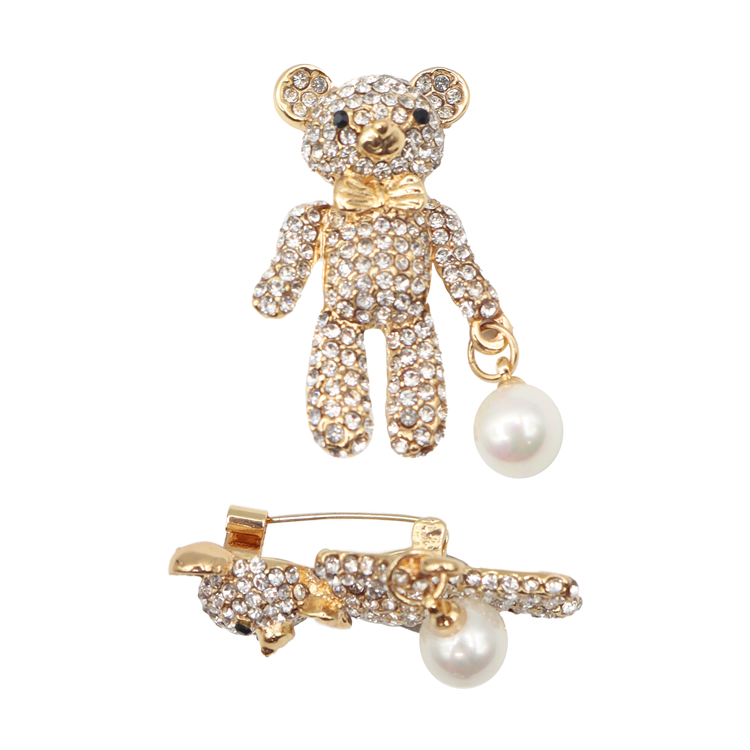 PIN OSO DORADO CON PERLA BAÑO EN RODIO