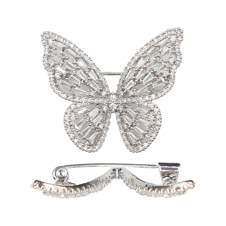 PIN MARIPOSA BRILLANTE PLATEADO PREMIUM BAÑO EN RODIO