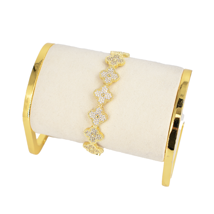 BRAZALETE TREBOL CIRCONADO BAÑO EN RODIO